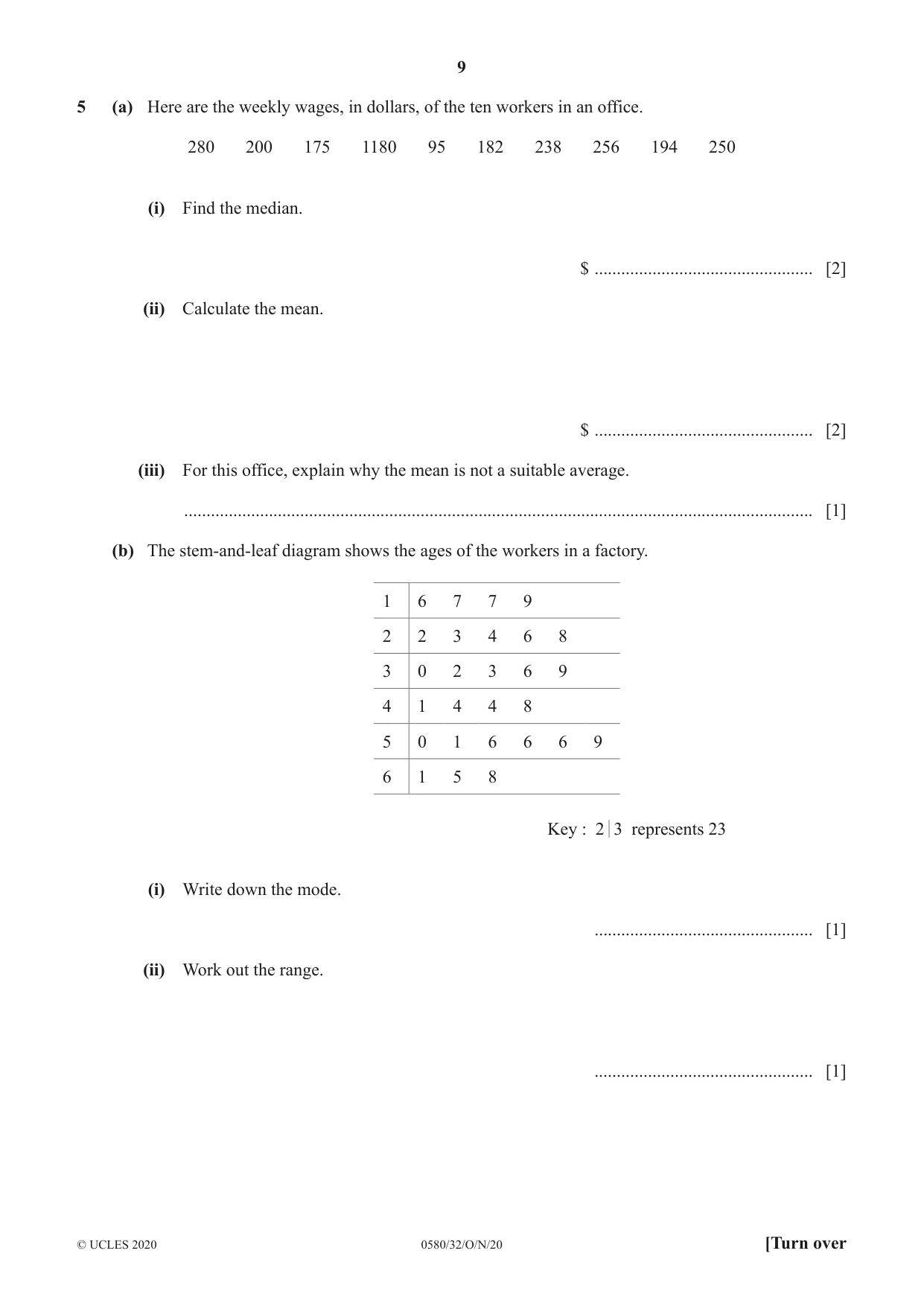 Cambridge IGCSE Mathematics 0580 2020 Oct/Nov Paper 3 · Variant 2 question paper, page 9 of 16