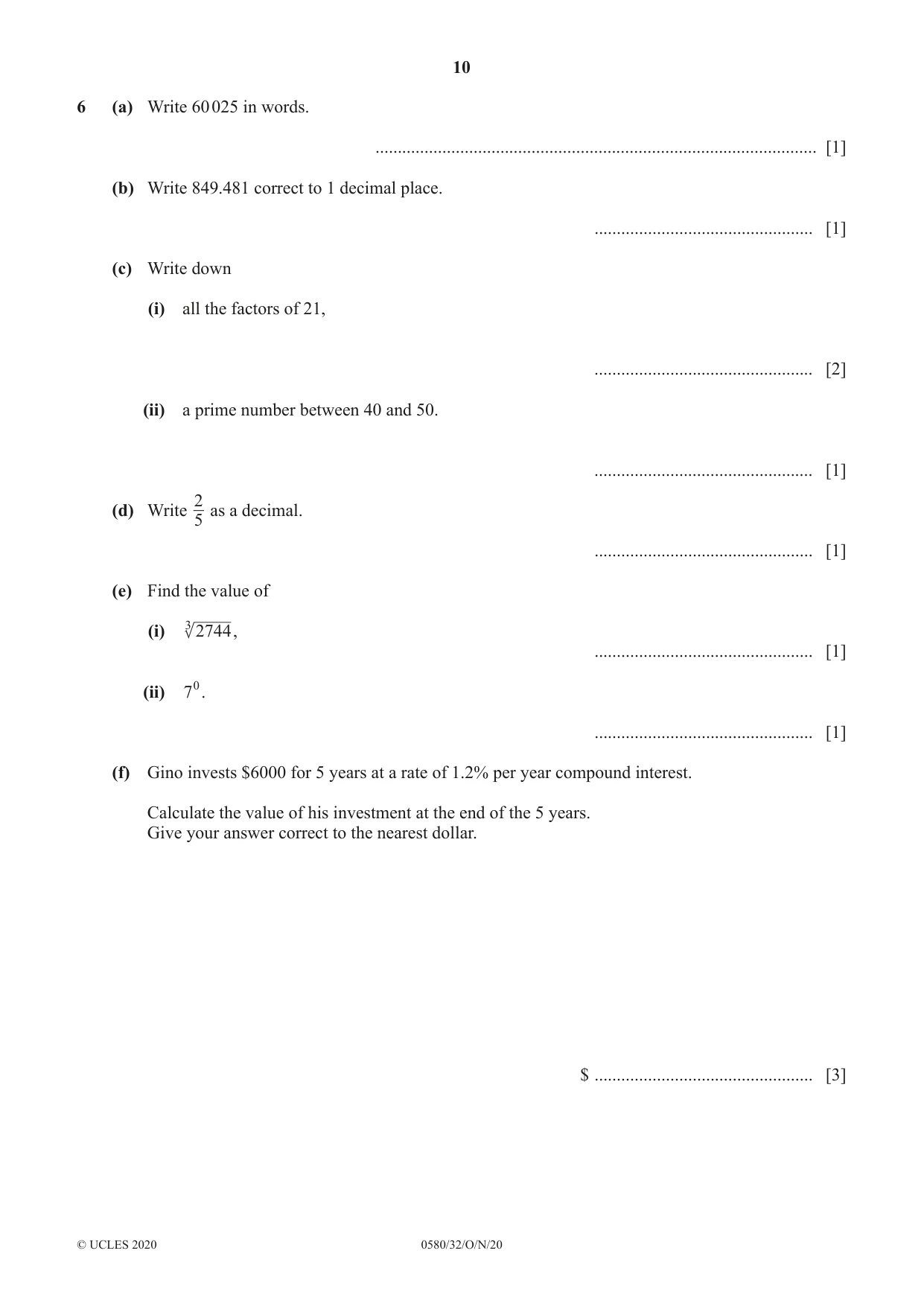 Cambridge IGCSE Mathematics 0580 2020 Oct/Nov Paper 3 · Variant 2 question paper, page 10 of 16