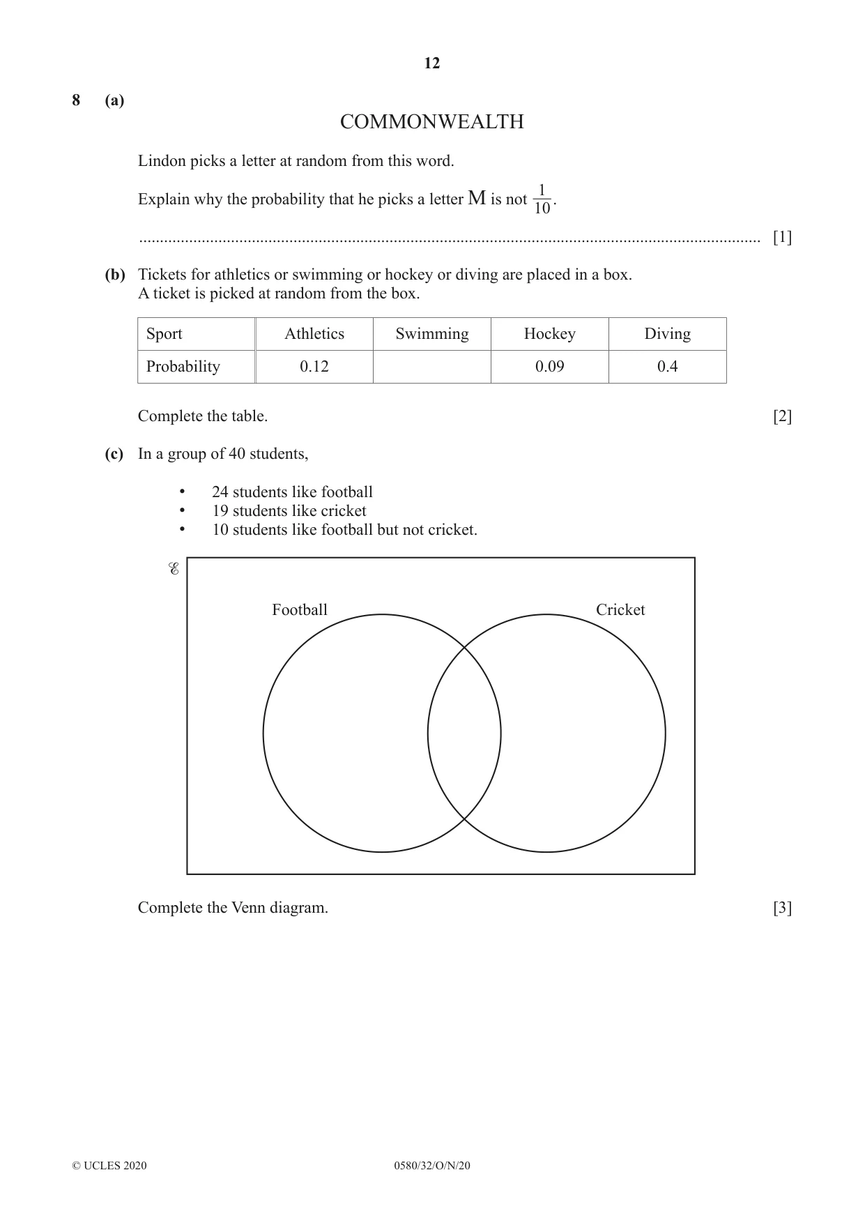 Cambridge IGCSE Mathematics 0580 2020 Oct/Nov Paper 3 · Variant 2 question paper, page 12 of 16