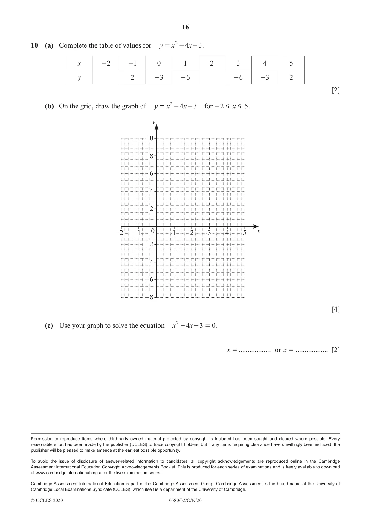 Cambridge IGCSE Mathematics 0580 2020 Oct/Nov Paper 3 · Variant 2 question paper, page 16 of 16
