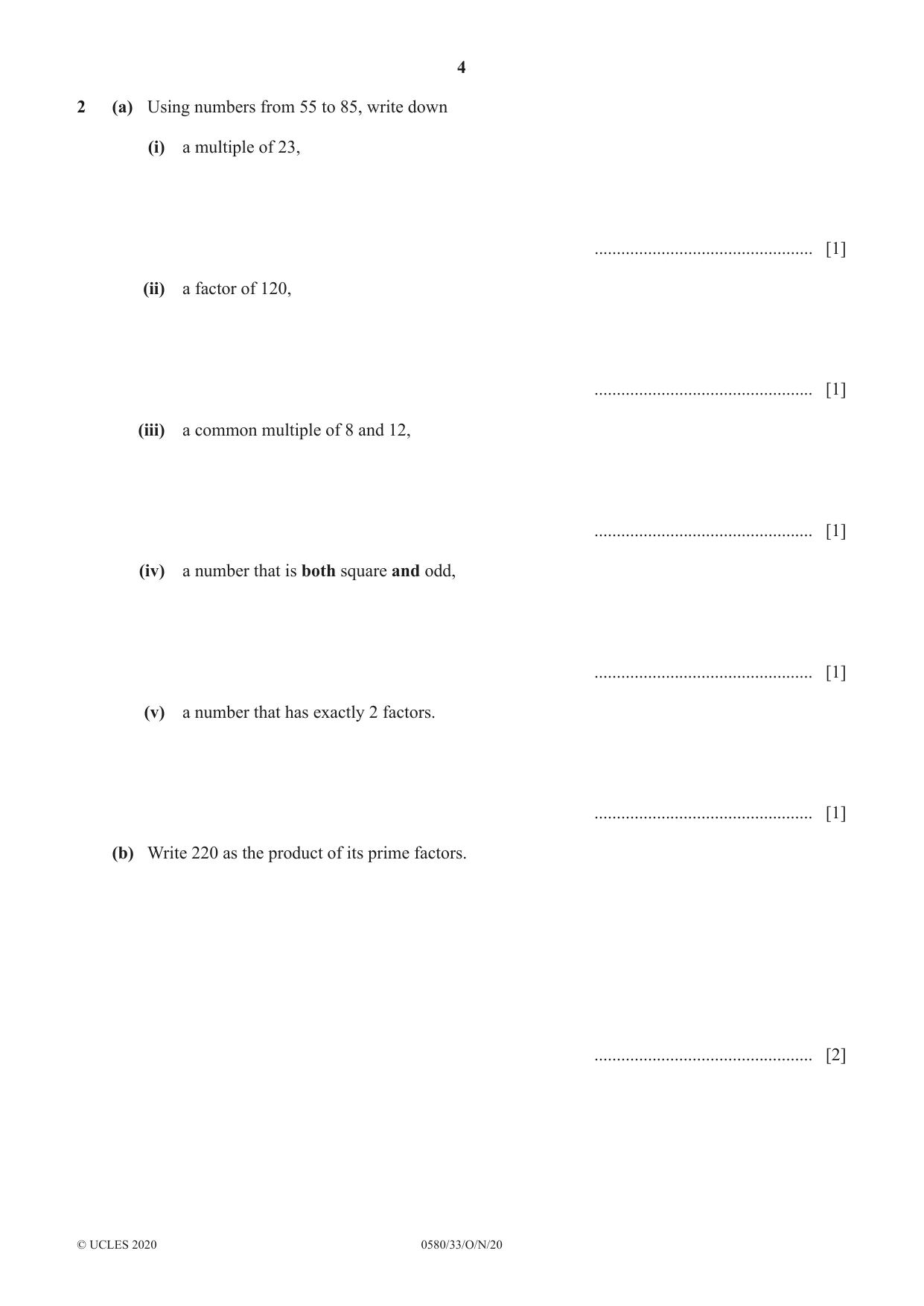 Cambridge IGCSE Mathematics 0580 2020 Oct/Nov Paper 3 · Variant 3 question paper, page 4 of 16