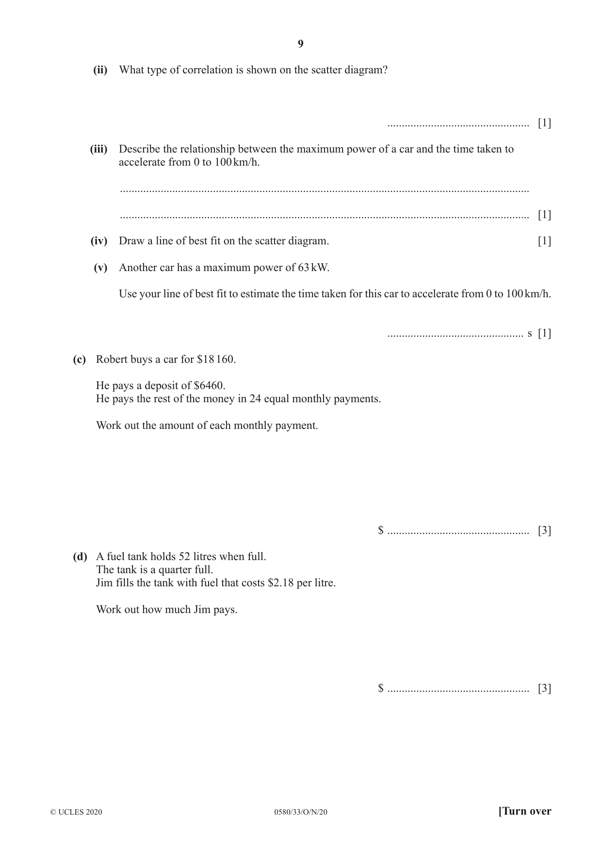 Cambridge IGCSE Mathematics 0580 2020 Oct/Nov Paper 3 · Variant 3 question paper, page 9 of 16