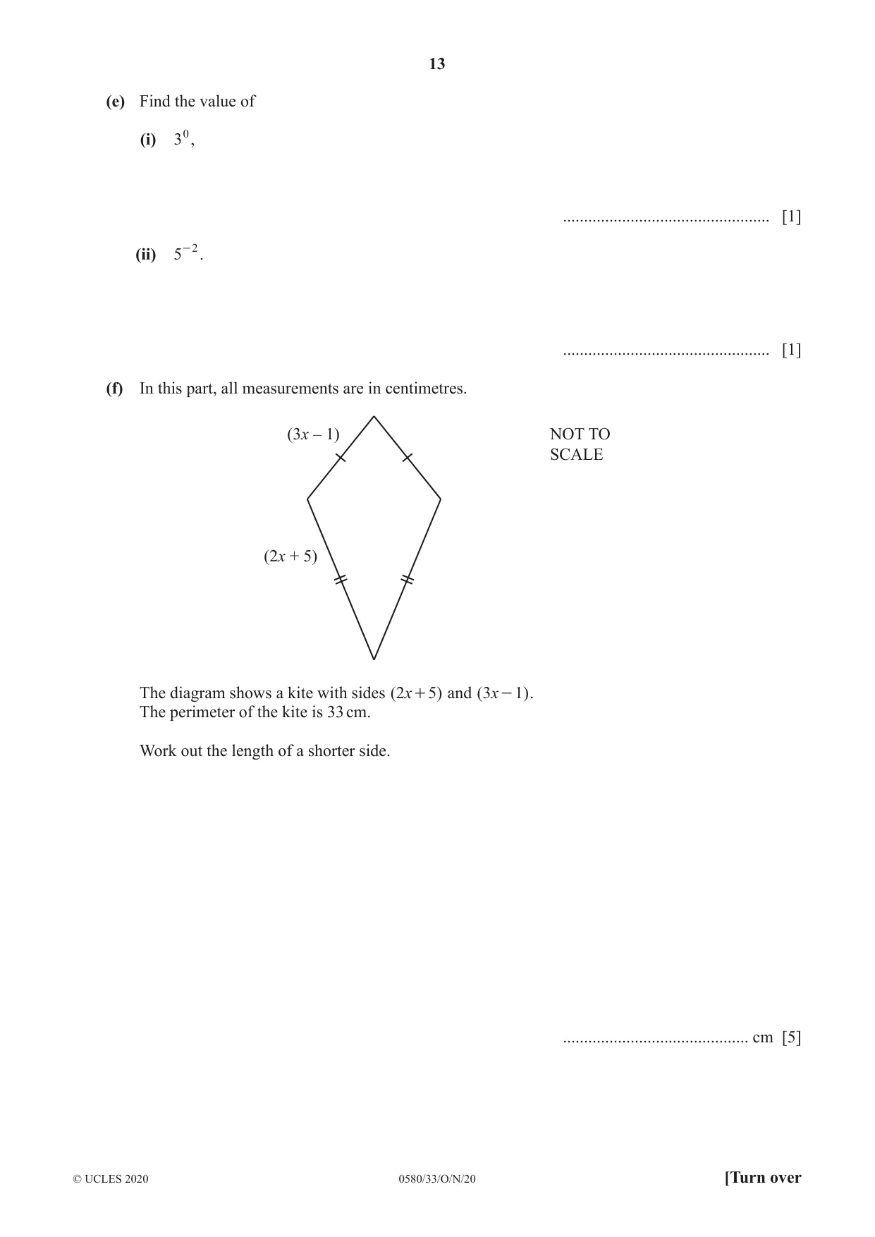 Cambridge IGCSE Mathematics 0580 2020 Oct/Nov Paper 3 · Variant 3 question paper, page 13 of 16