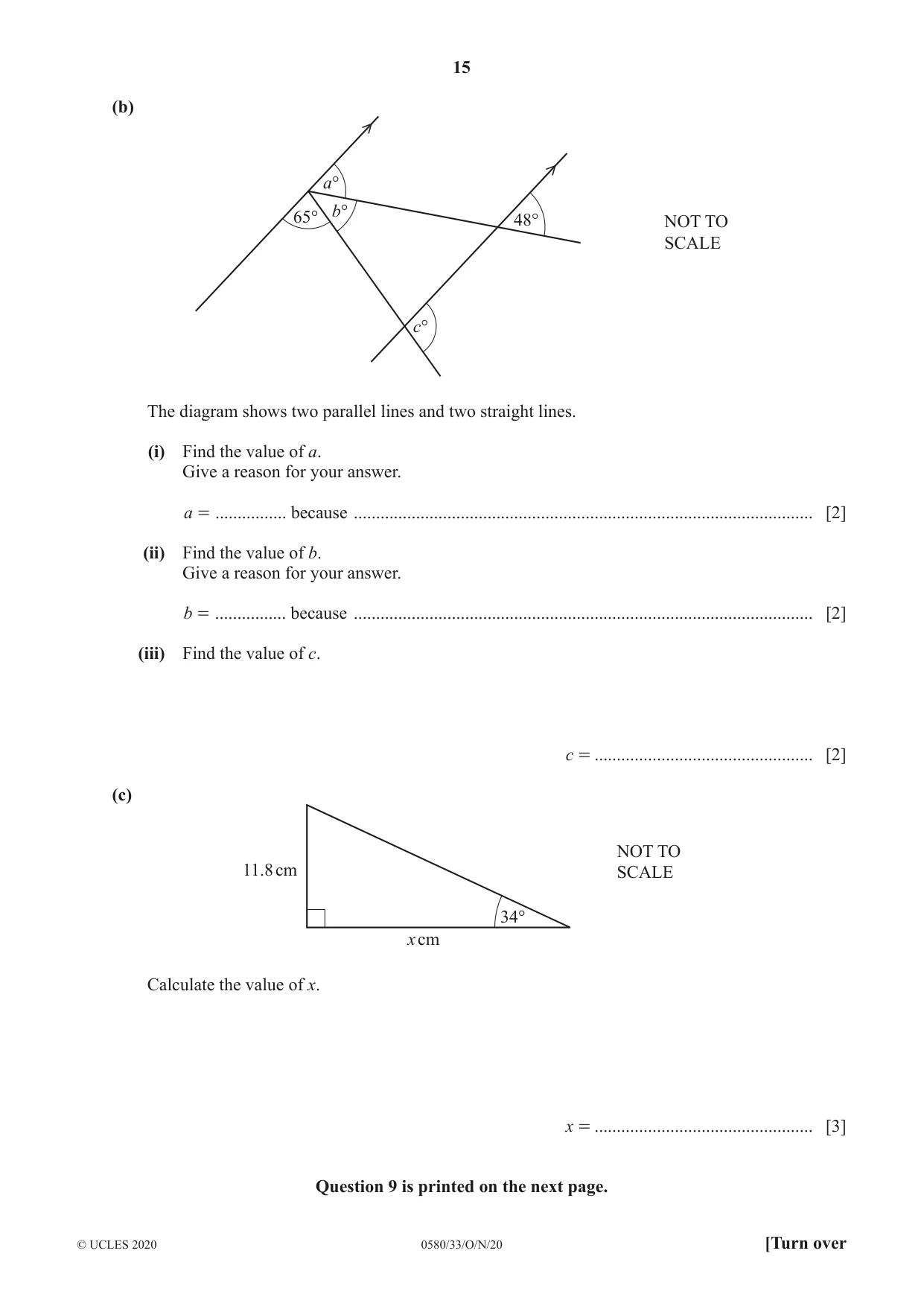 Cambridge IGCSE Mathematics 0580 2020 Oct/Nov Paper 3 · Variant 3 question paper, page 15 of 16