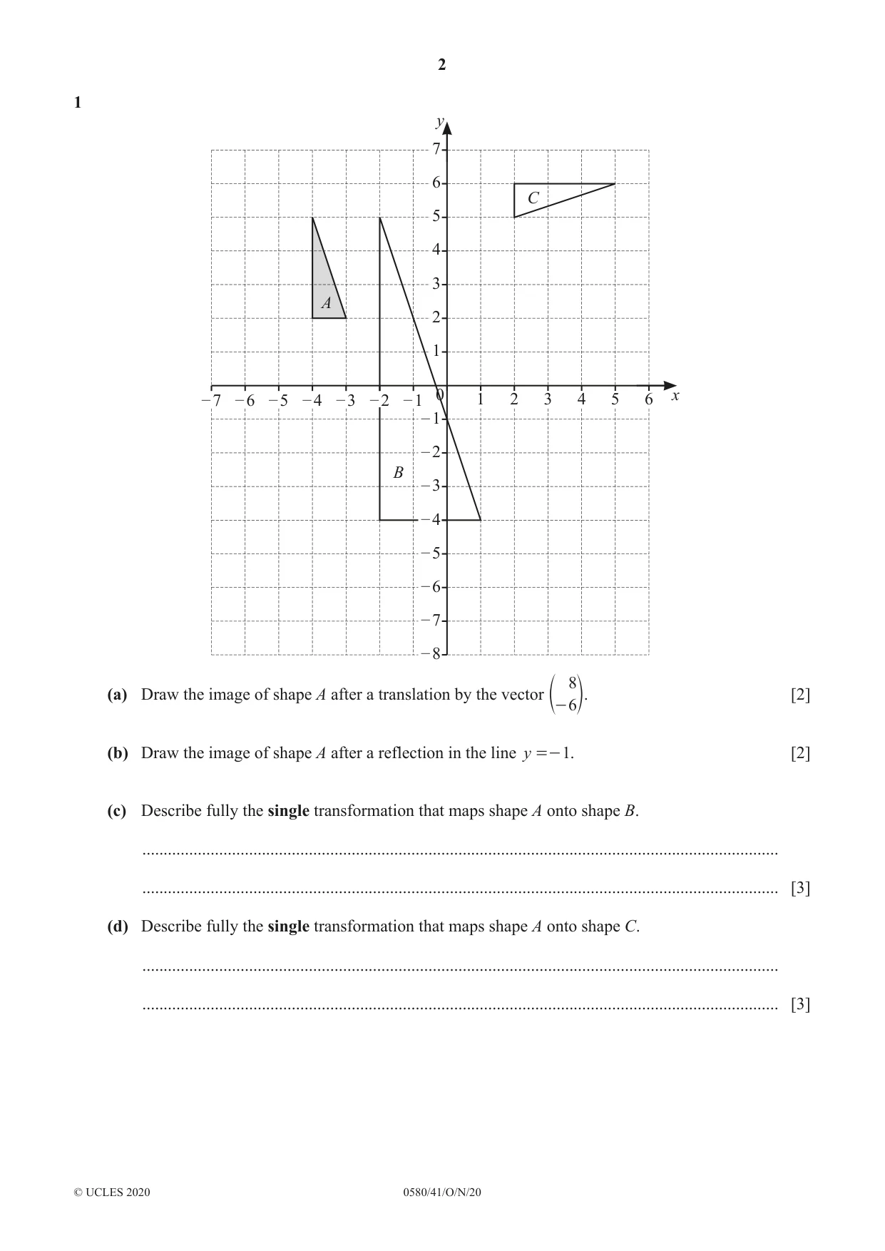 Cambridge IGCSE Mathematics 0580 2020 Oct/Nov Paper 4 · Variant 1 question paper, page 2 of 20