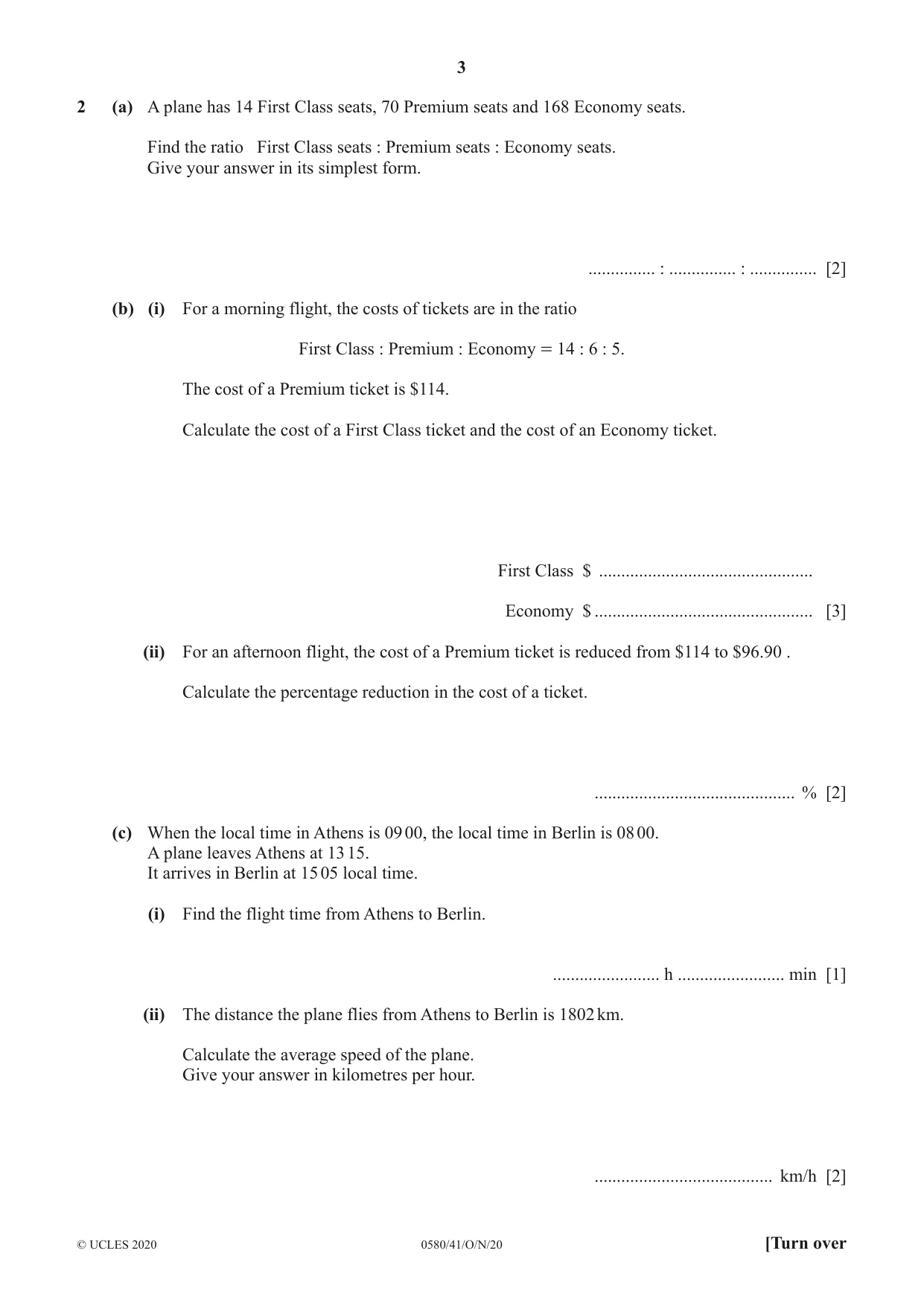 Cambridge IGCSE Mathematics 0580 2020 Oct/Nov Paper 4 · Variant 1 question paper, page 3 of 20
