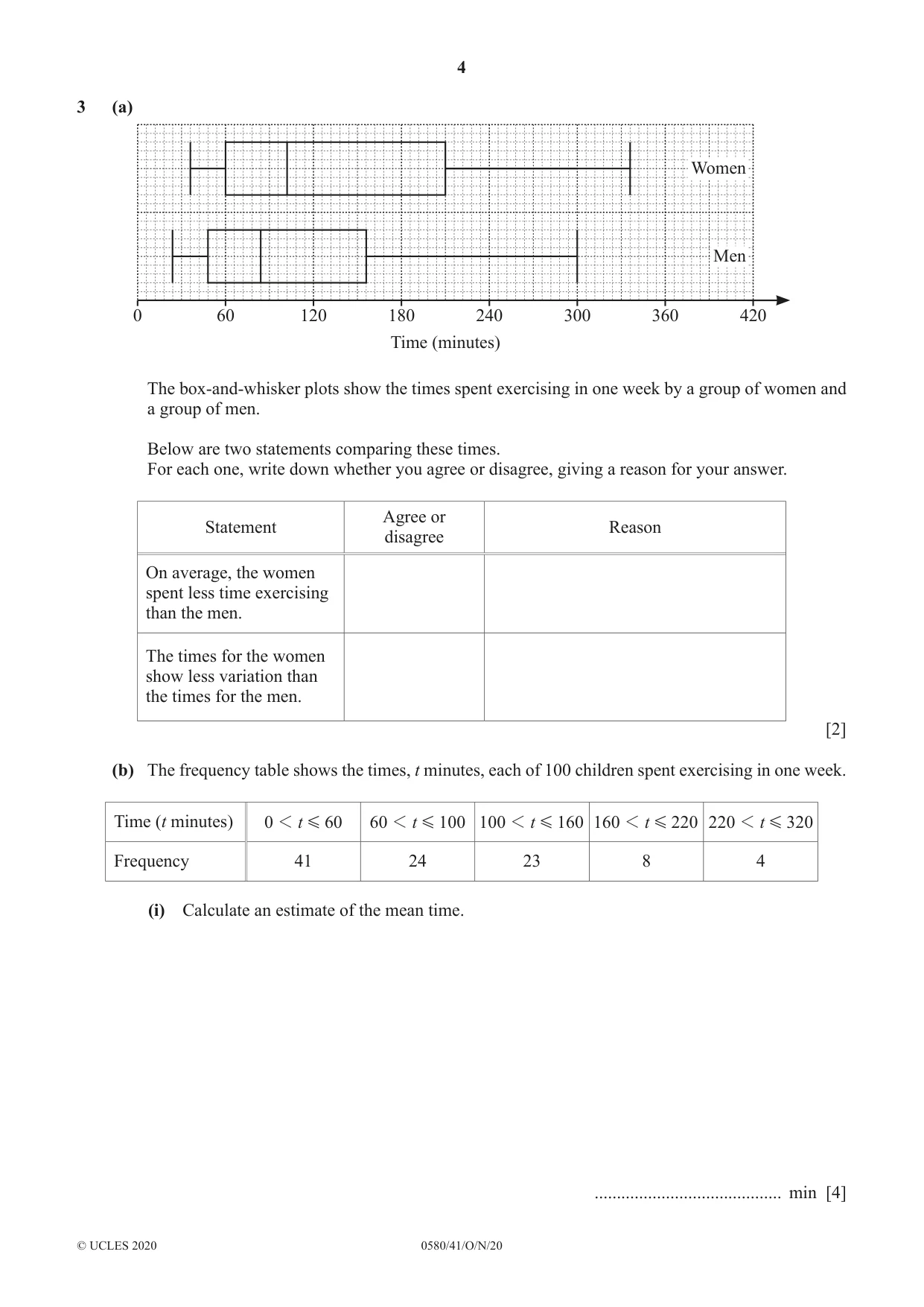 Cambridge IGCSE Mathematics 0580 2020 Oct/Nov Paper 4 · Variant 1 question paper, page 4 of 20