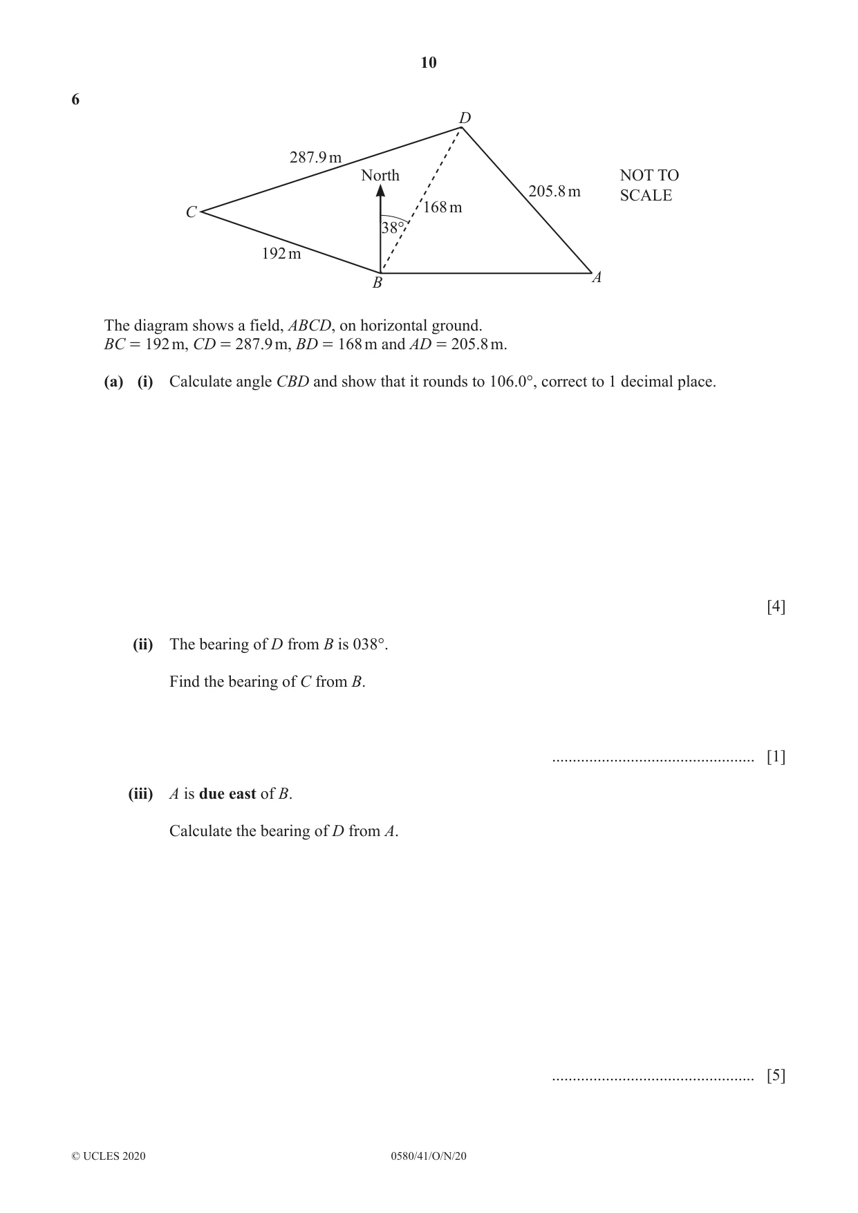 Cambridge IGCSE Mathematics 0580 2020 Oct/Nov Paper 4 · Variant 1 question paper, page 10 of 20