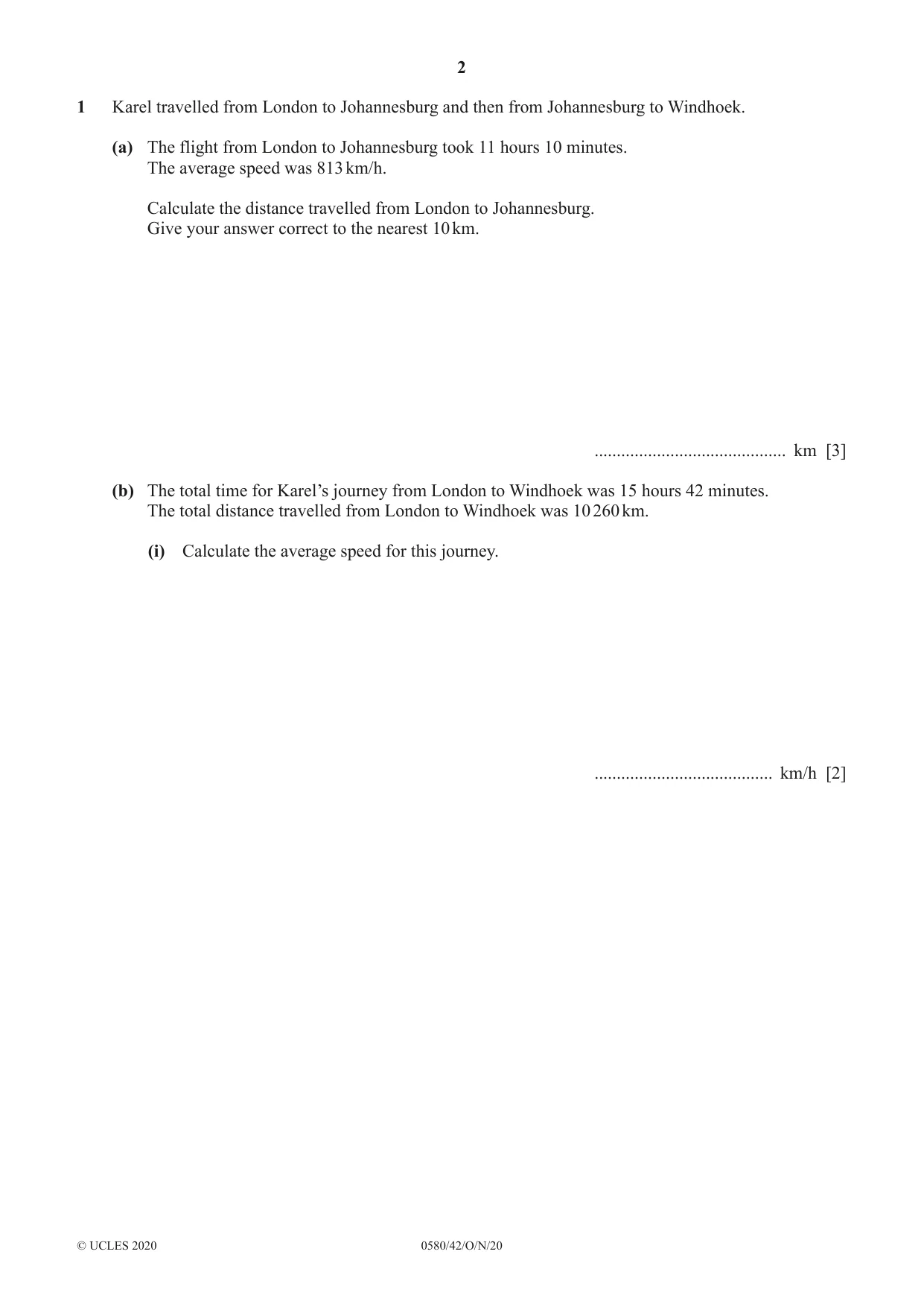 Cambridge IGCSE Mathematics 0580 2020 Oct/Nov Paper 4 · Variant 2 question paper, page 2 of 20