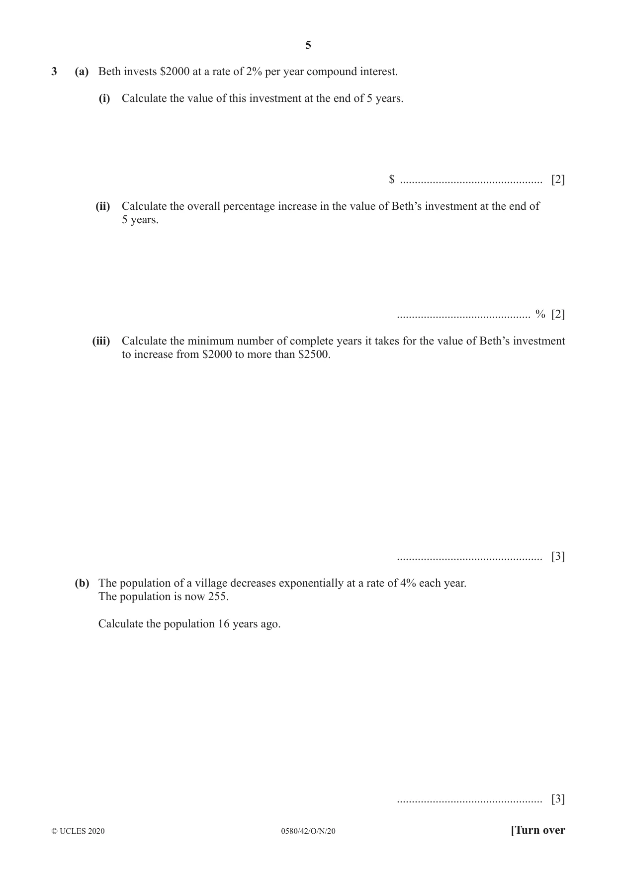 Cambridge IGCSE Mathematics 0580 2020 Oct/Nov Paper 4 · Variant 2 question paper, page 5 of 20