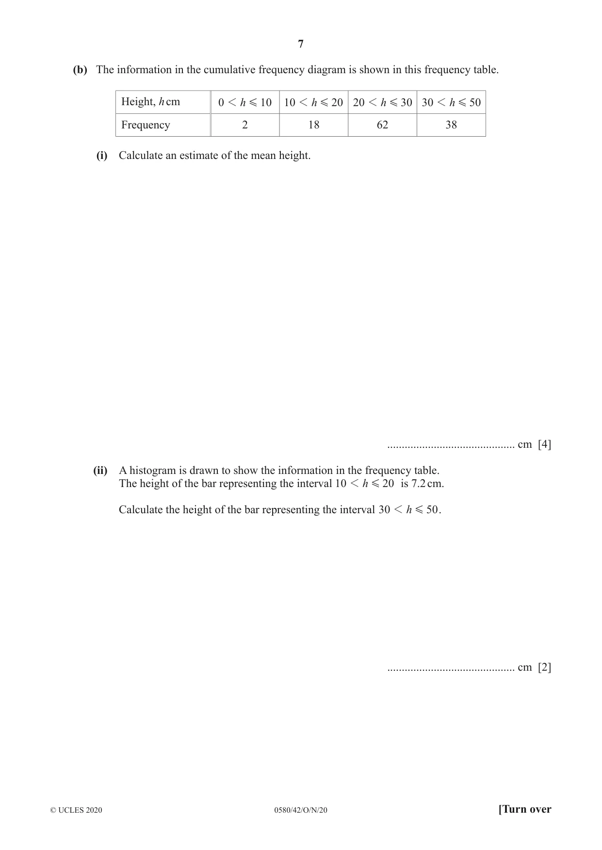 Cambridge IGCSE Mathematics 0580 2020 Oct/Nov Paper 4 · Variant 2 question paper, page 7 of 20