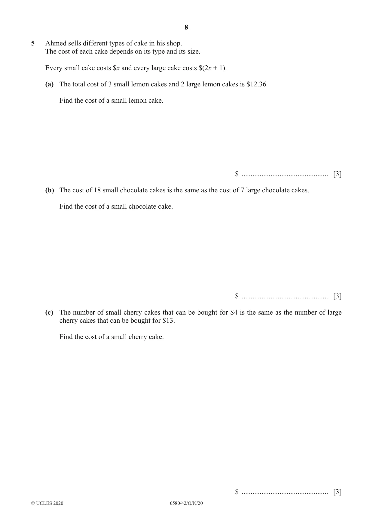 Cambridge IGCSE Mathematics 0580 2020 Oct/Nov Paper 4 · Variant 2 question paper, page 8 of 20