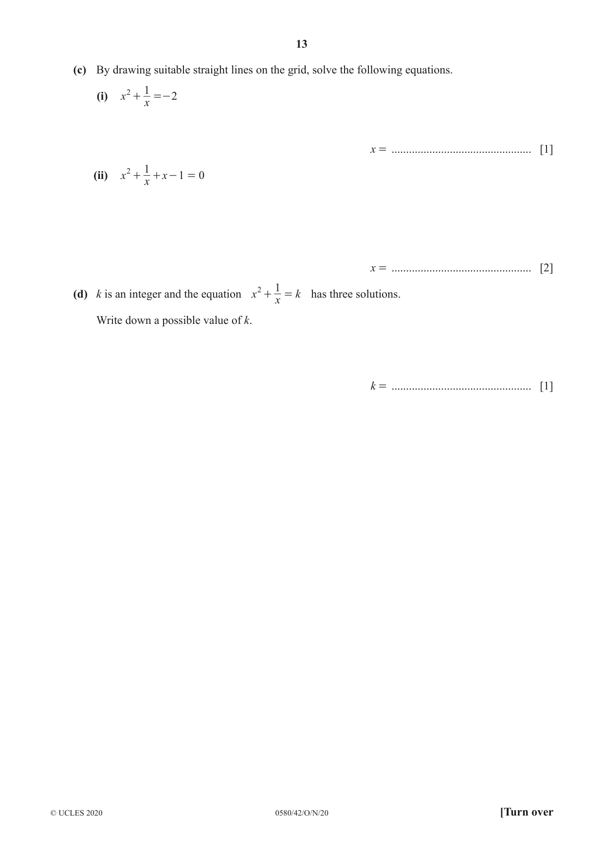 Cambridge IGCSE Mathematics 0580 2020 Oct/Nov Paper 4 · Variant 2 question paper, page 13 of 20