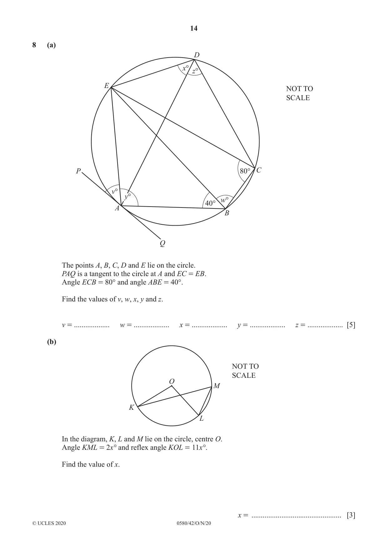 Cambridge IGCSE Mathematics 0580 2020 Oct/Nov Paper 4 · Variant 2 question paper, page 14 of 20