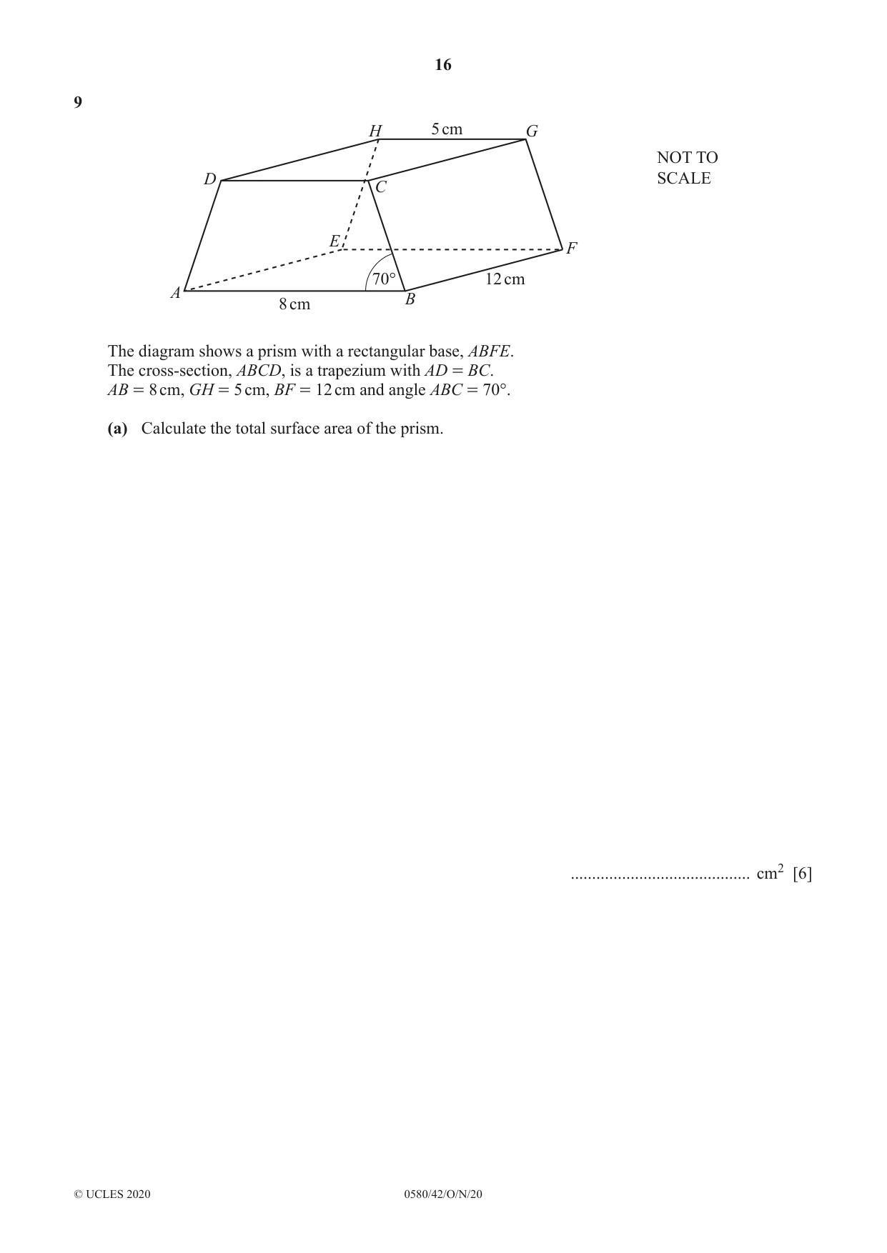Cambridge IGCSE Mathematics 0580 2020 Oct/Nov Paper 4 · Variant 2 question paper, page 16 of 20