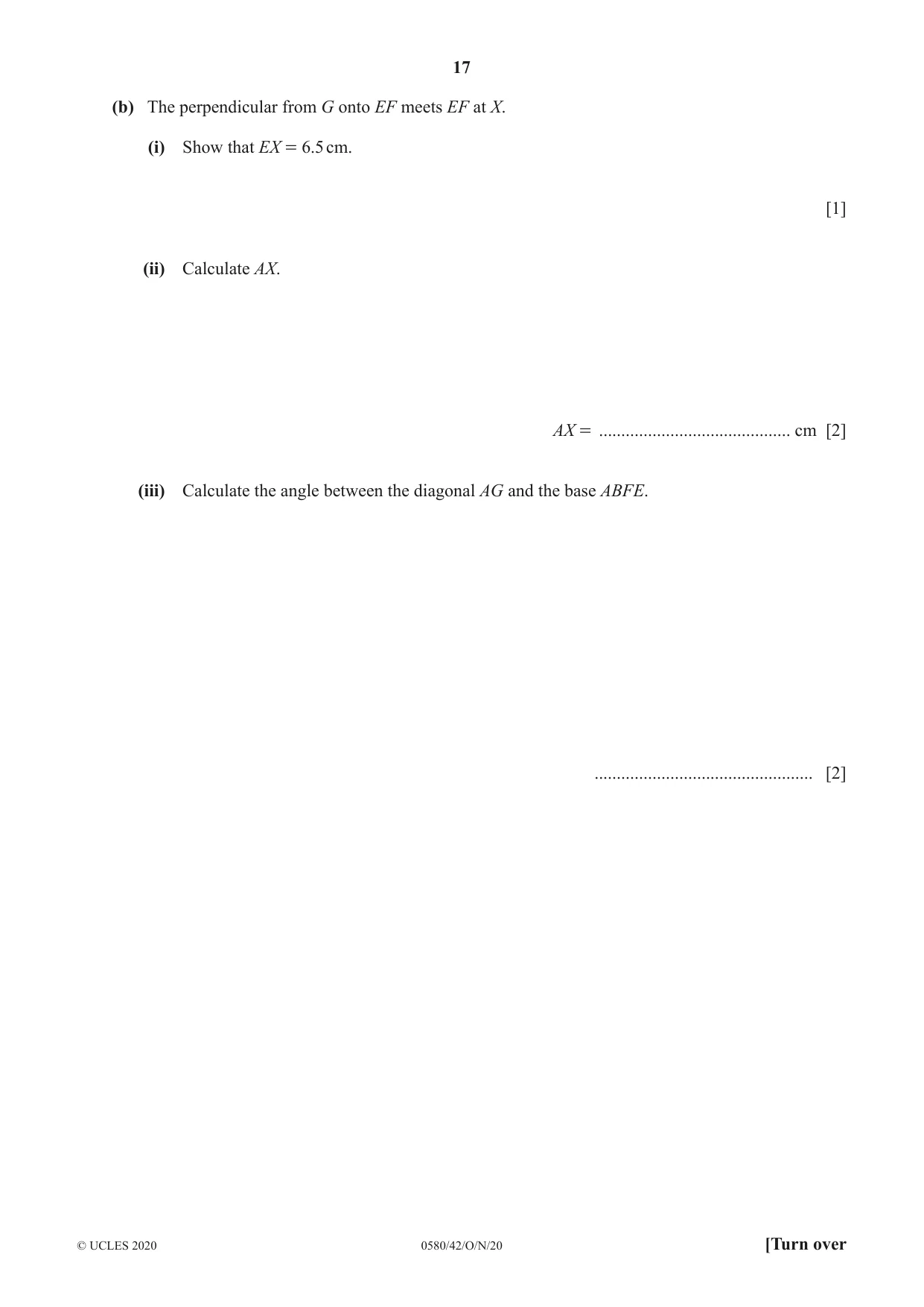 Cambridge IGCSE Mathematics 0580 2020 Oct/Nov Paper 4 · Variant 2 question paper, page 17 of 20