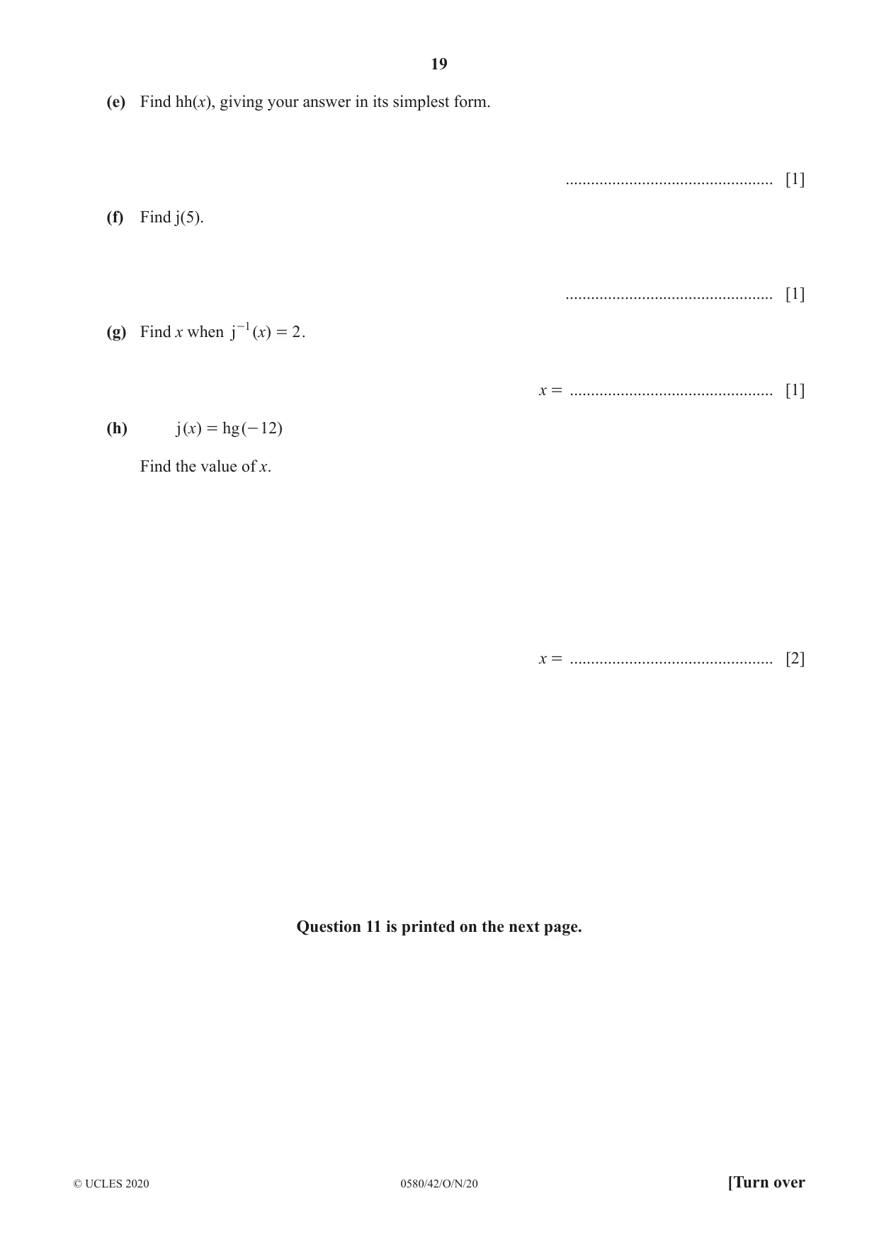 Cambridge IGCSE Mathematics 0580 2020 Oct/Nov Paper 4 · Variant 2 question paper, page 19 of 20