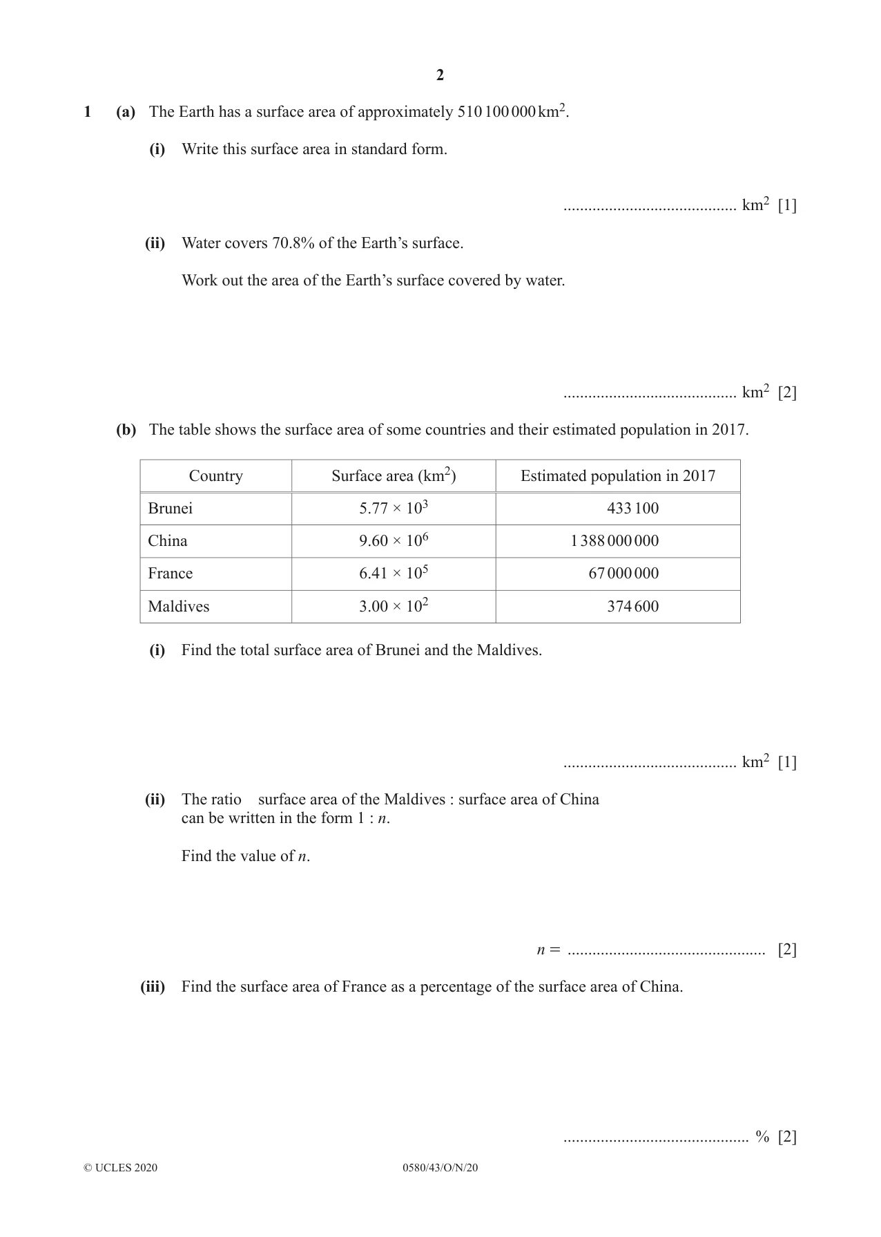 Cambridge IGCSE Mathematics 0580 2020 Oct/Nov Paper 4 · Variant 3 question paper, page 2 of 20