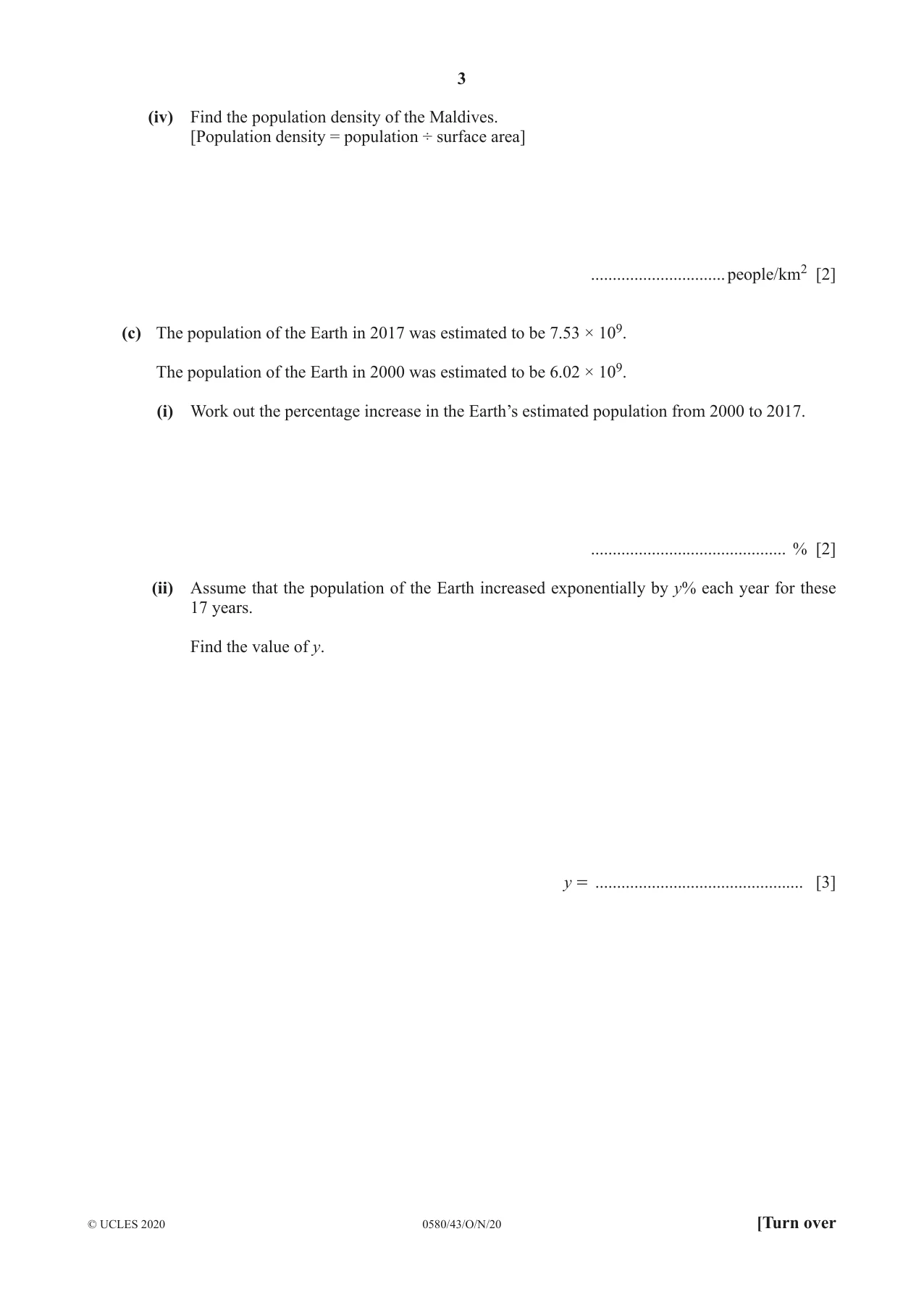 Cambridge IGCSE Mathematics 0580 2020 Oct/Nov Paper 4 · Variant 3 question paper, page 3 of 20