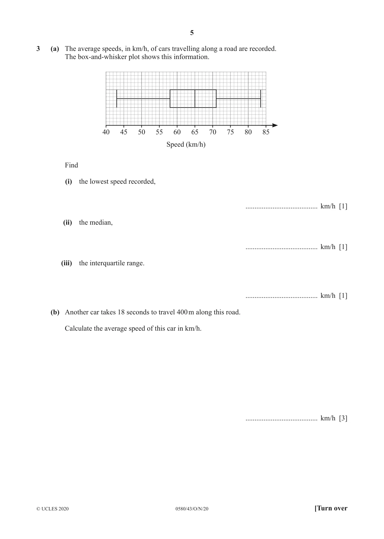 Cambridge IGCSE Mathematics 0580 2020 Oct/Nov Paper 4 · Variant 3 question paper, page 5 of 20