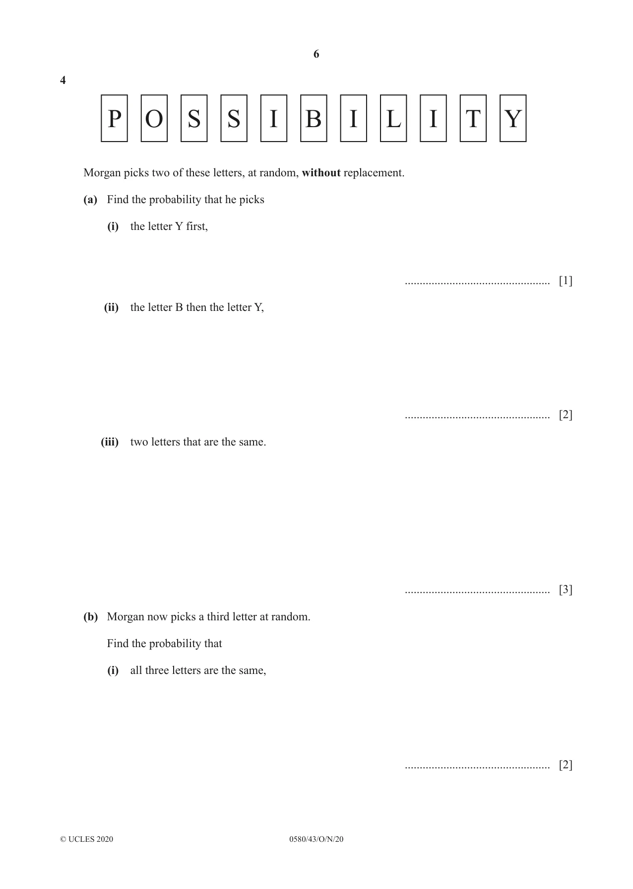 Cambridge IGCSE Mathematics 0580 2020 Oct/Nov Paper 4 · Variant 3 question paper, page 6 of 20