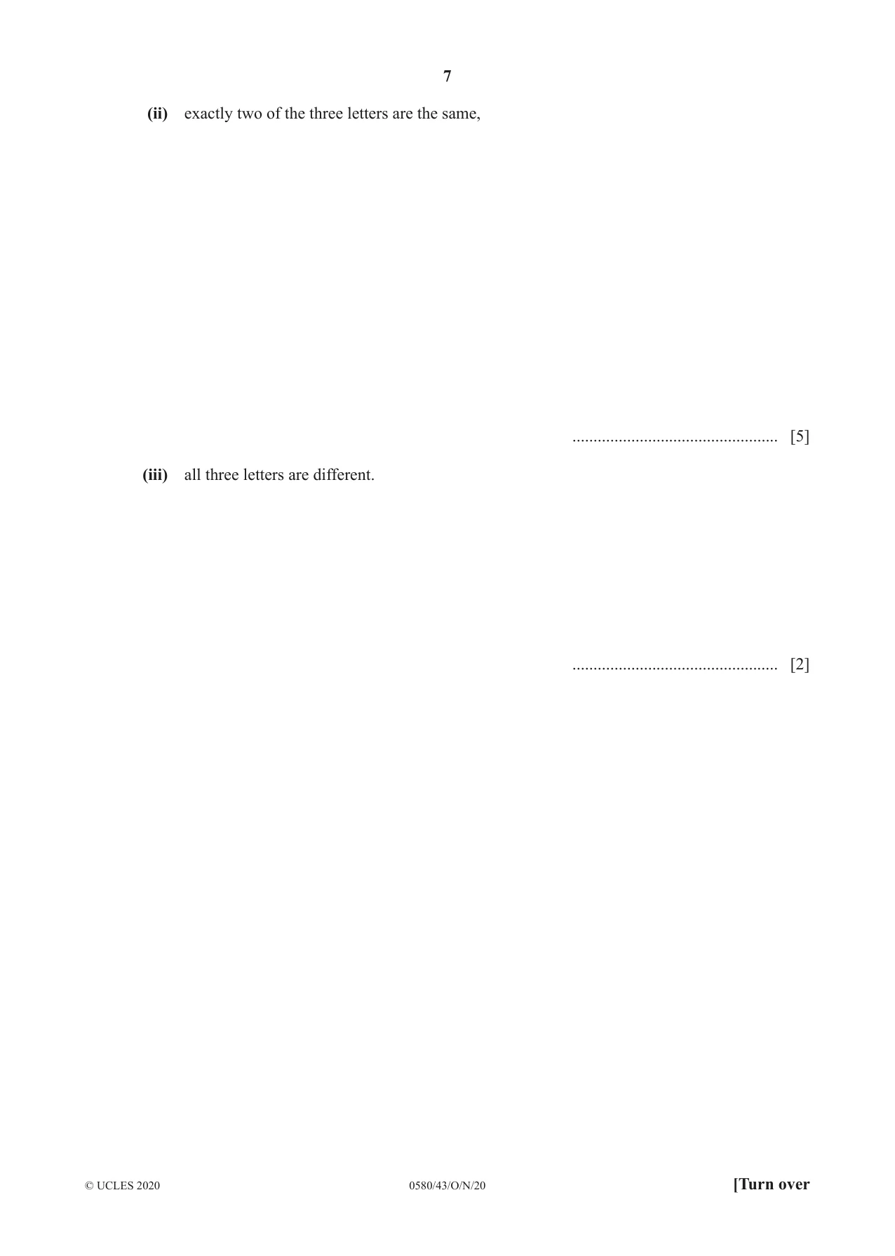 Cambridge IGCSE Mathematics 0580 2020 Oct/Nov Paper 4 · Variant 3 question paper, page 7 of 20