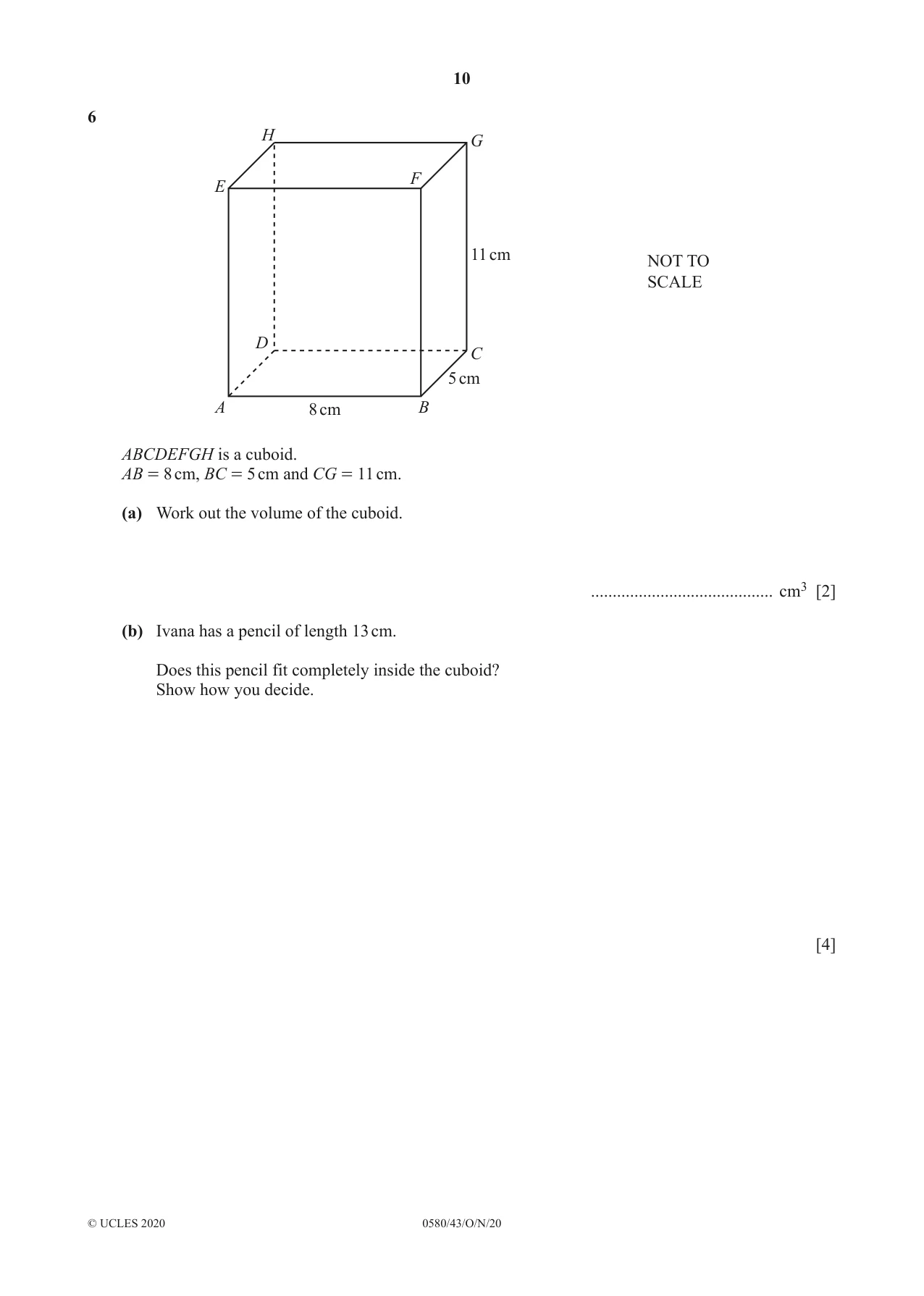 Cambridge IGCSE Mathematics 0580 2020 Oct/Nov Paper 4 · Variant 3 question paper, page 10 of 20