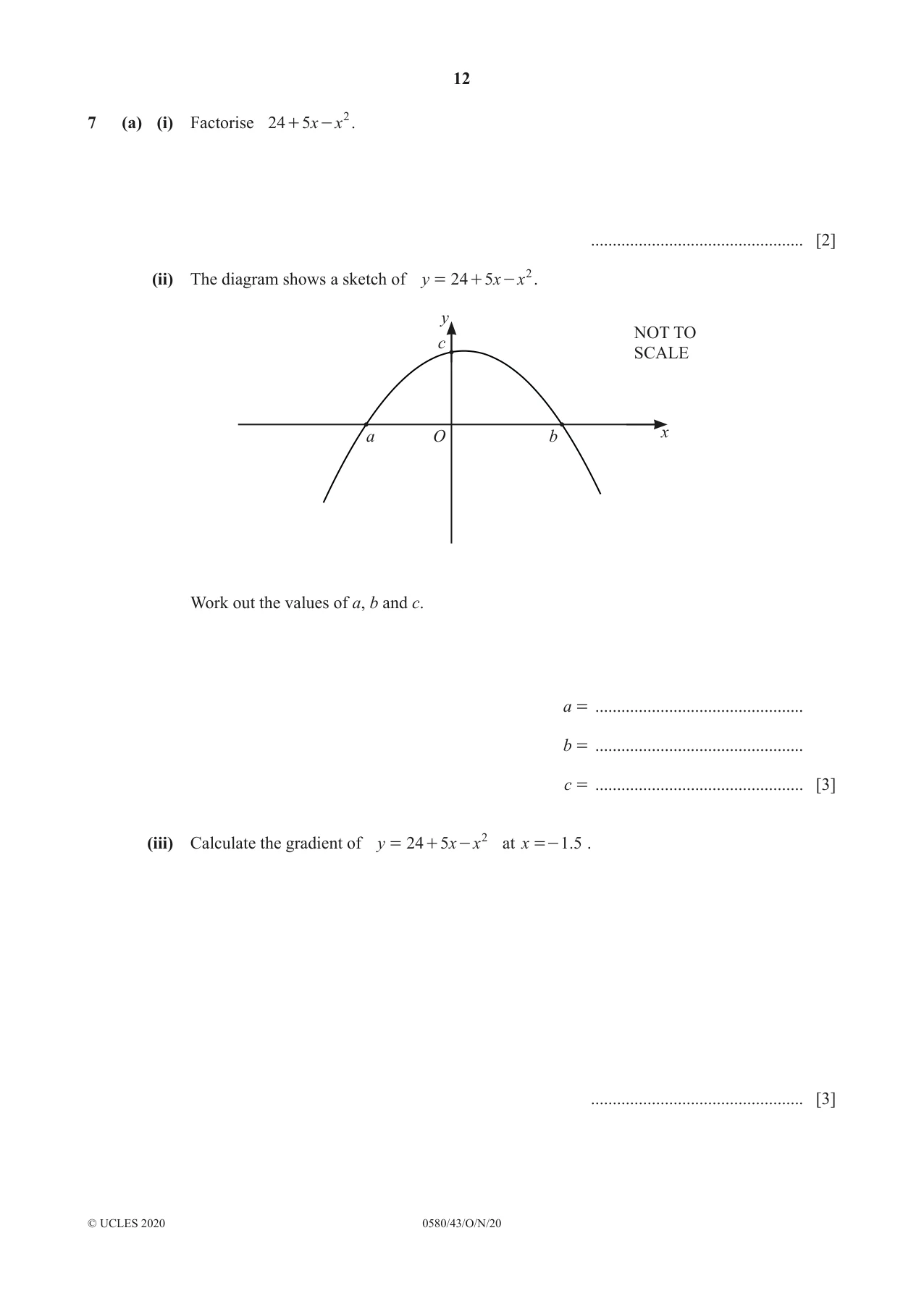 Cambridge IGCSE Mathematics 0580 2020 Oct/Nov Paper 4 · Variant 3 question paper, page 12 of 20