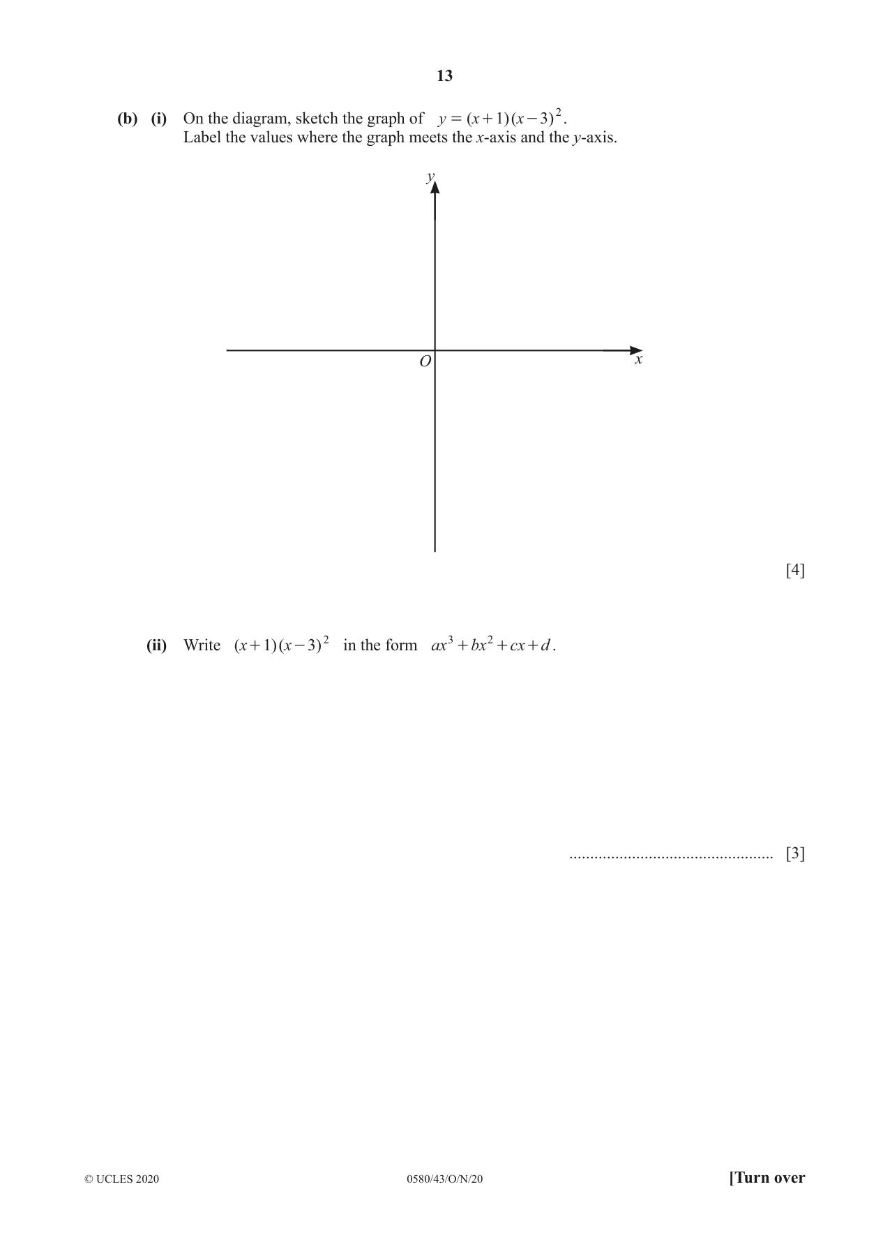 Cambridge IGCSE Mathematics 0580 2020 Oct/Nov Paper 4 · Variant 3 question paper, page 13 of 20
