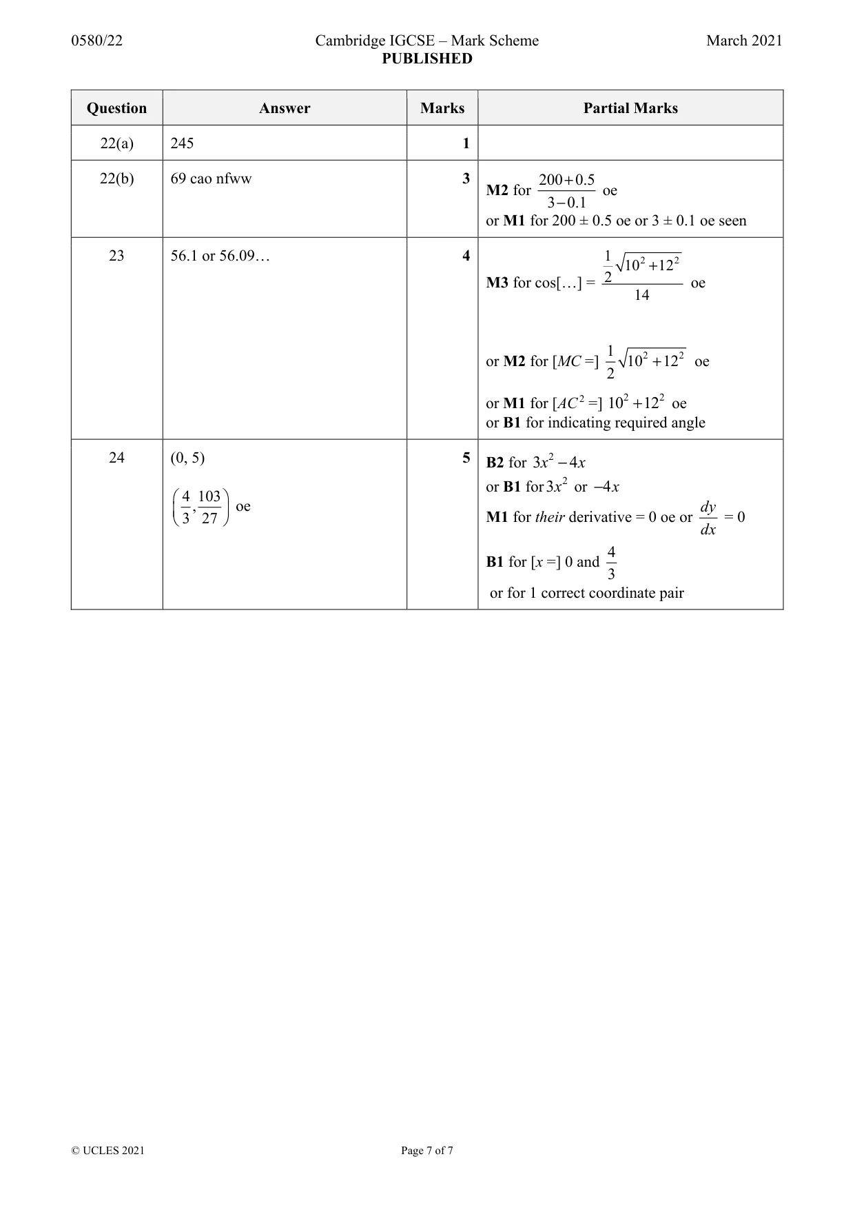 Mark scheme, page 7 of 7