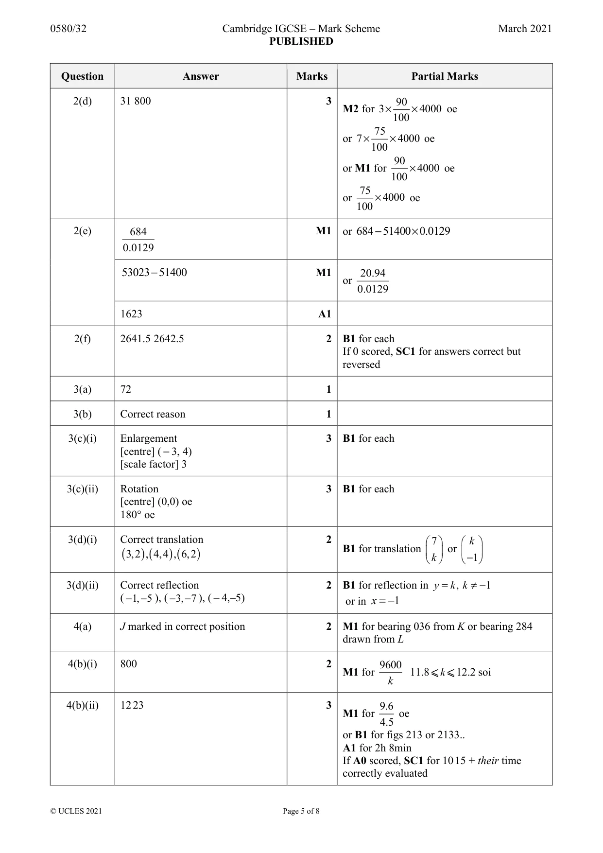 Mark scheme, page 5 of 8