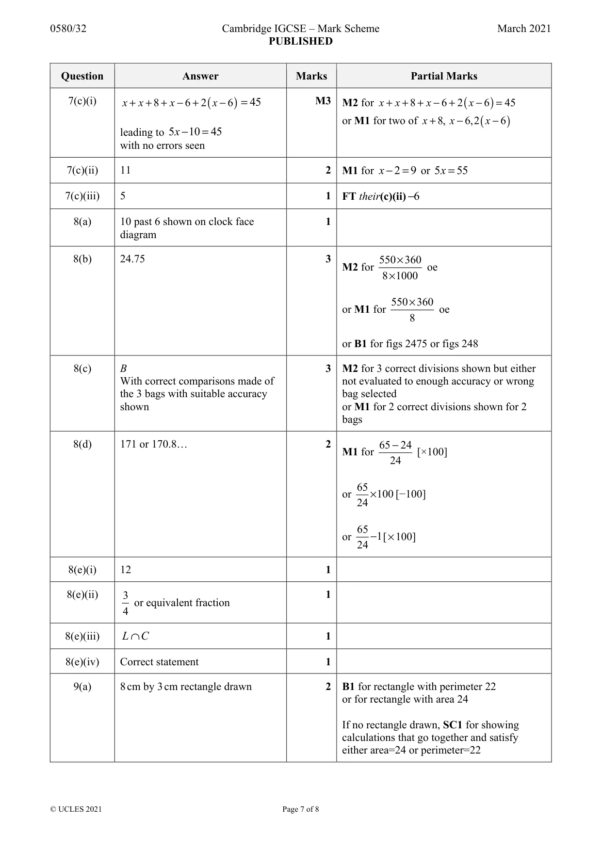 Mark scheme, page 7 of 8