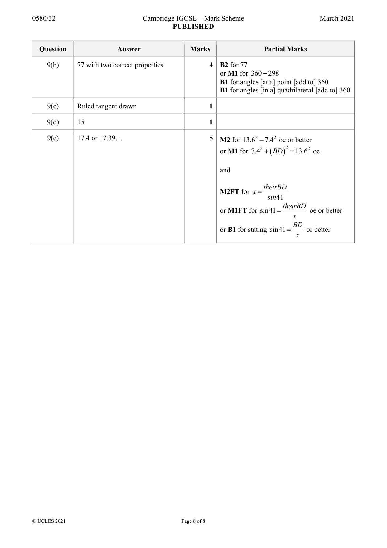 Mark scheme, page 8 of 8