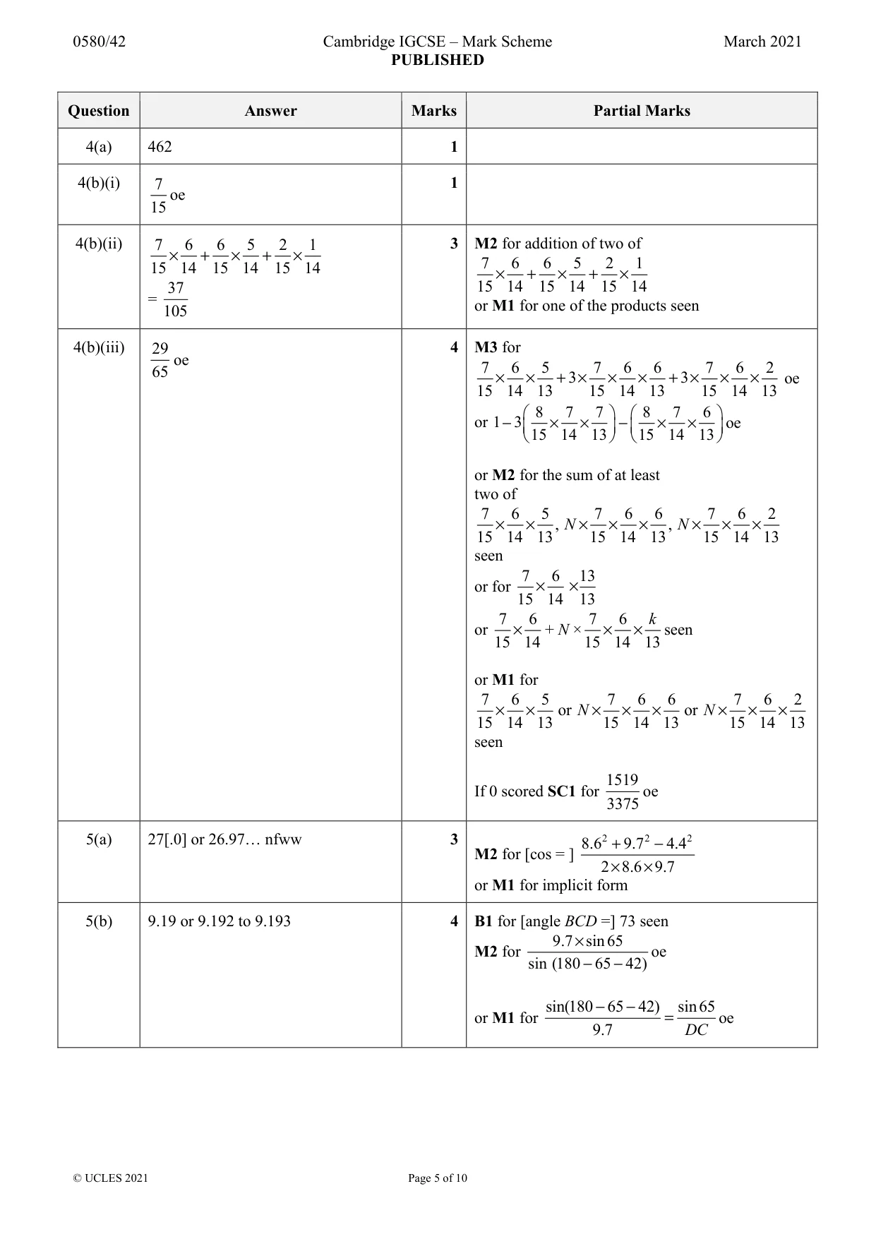 Mark scheme, page 5 of 10