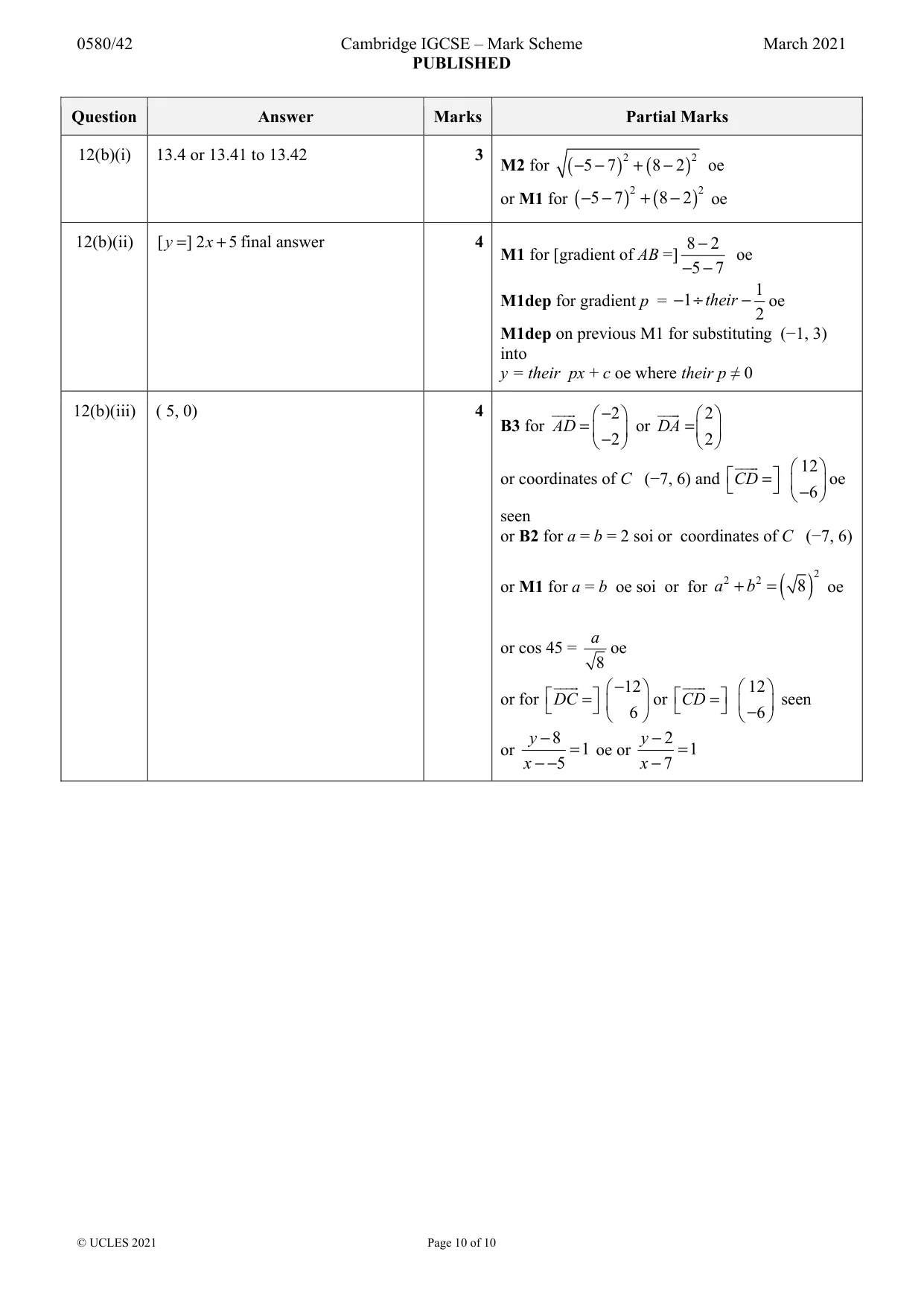 Mark scheme, page 10 of 10