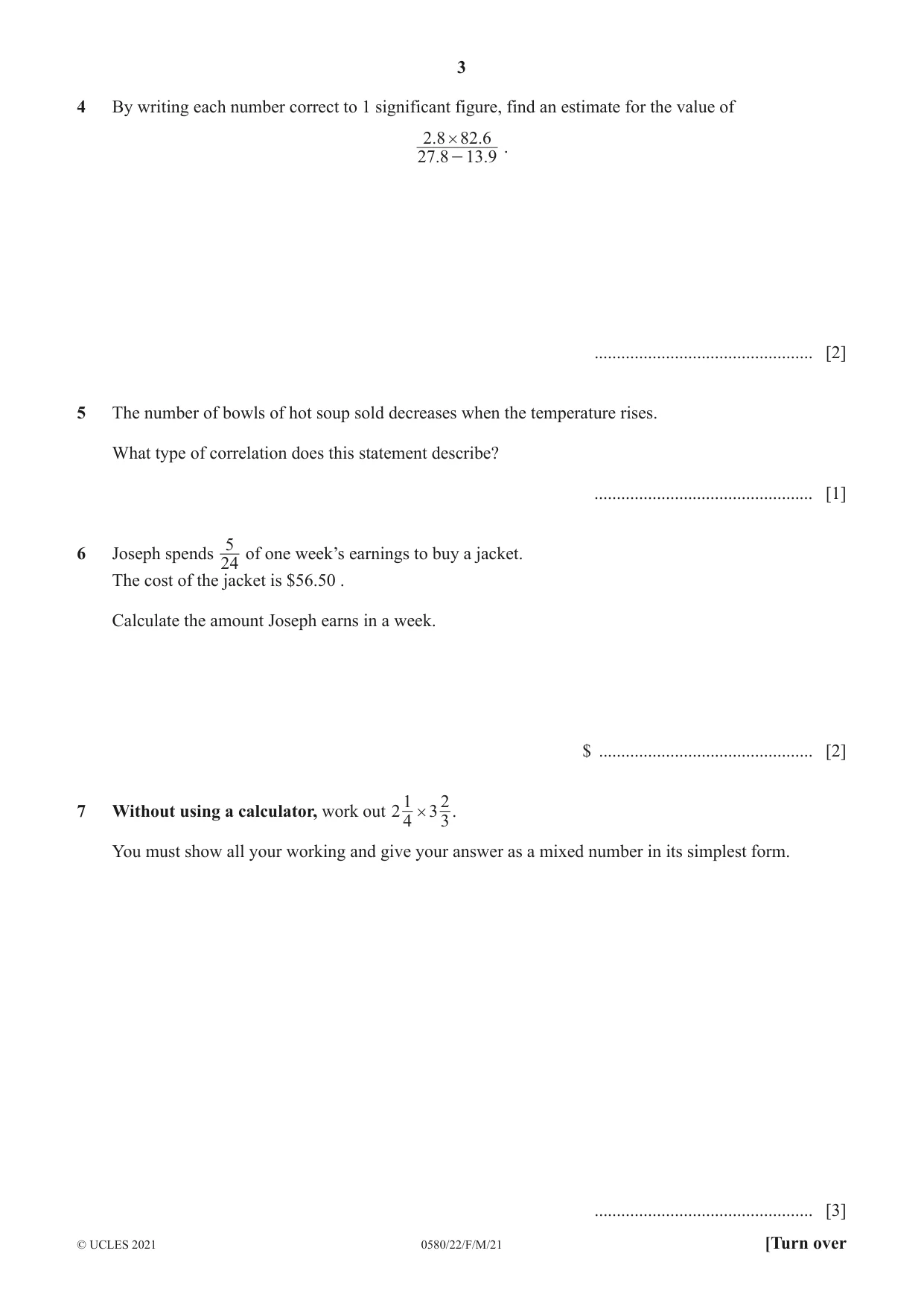 Cambridge IGCSE Mathematics 0580 2021 Feb/March Paper 2 · Variant 2 question paper, page 3 of 12