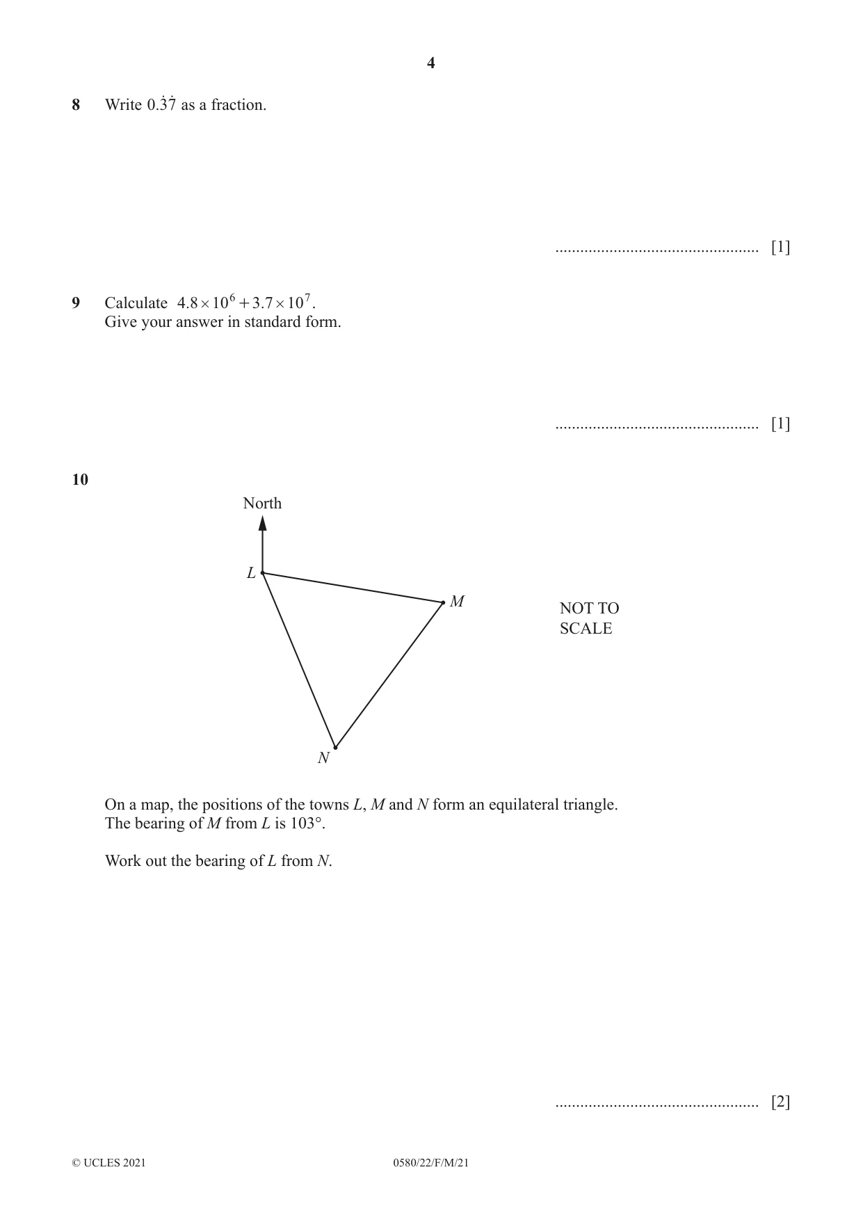 Cambridge IGCSE Mathematics 0580 2021 Feb/March Paper 2 · Variant 2 question paper, page 4 of 12