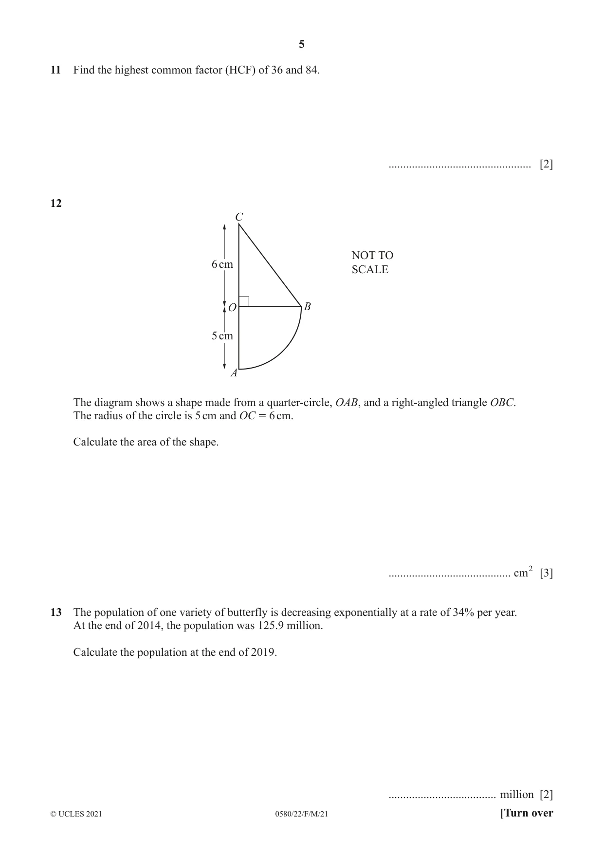 Cambridge IGCSE Mathematics 0580 2021 Feb/March Paper 2 · Variant 2 question paper, page 5 of 12