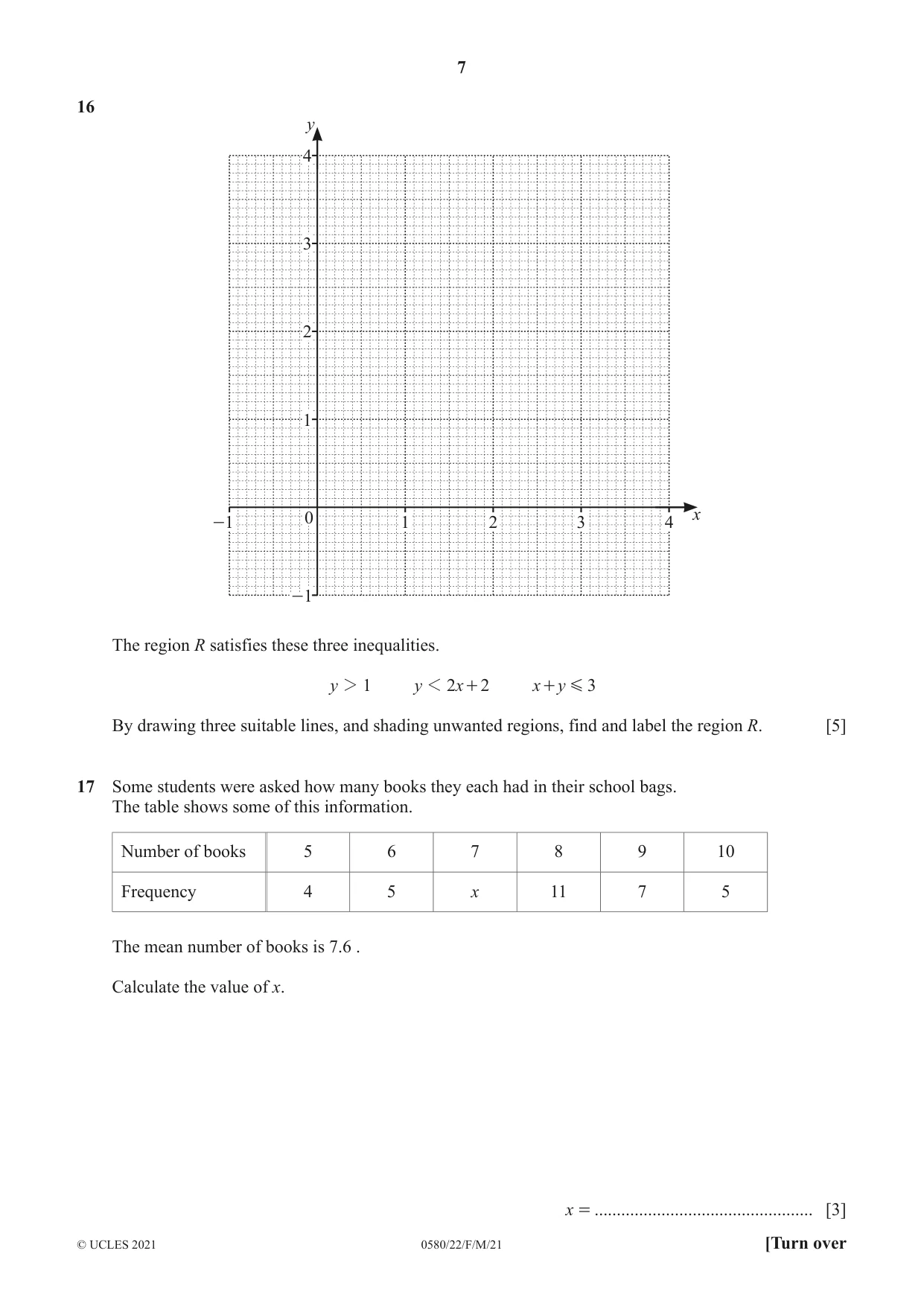 Cambridge IGCSE Mathematics 0580 2021 Feb/March Paper 2 · Variant 2 question paper, page 7 of 12