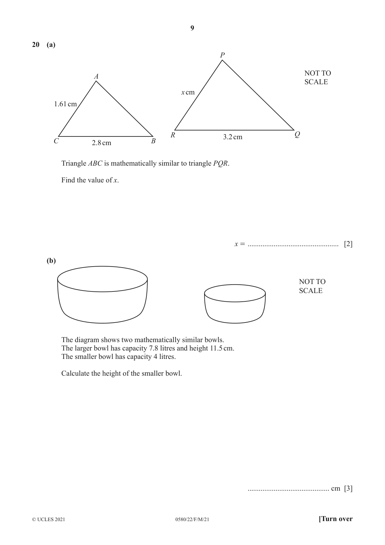 Cambridge IGCSE Mathematics 0580 2021 Feb/March Paper 2 · Variant 2 question paper, page 9 of 12