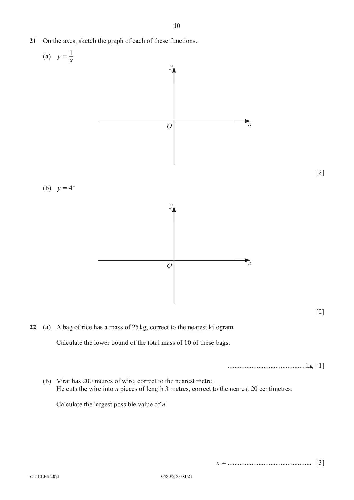 Cambridge IGCSE Mathematics 0580 2021 Feb/March Paper 2 · Variant 2 question paper, page 10 of 12