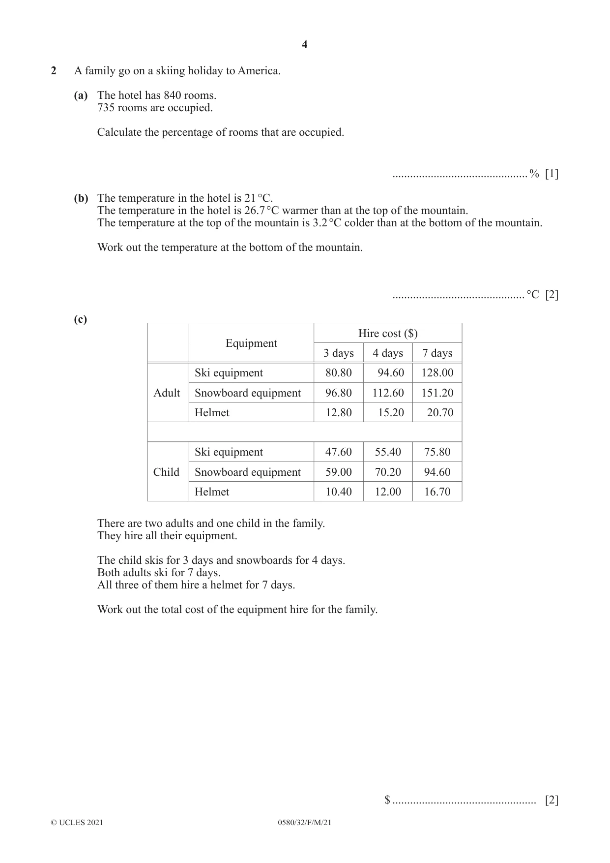 Cambridge IGCSE Mathematics 0580 2021 Feb/March Paper 3 · Variant 2 question paper, page 4 of 20