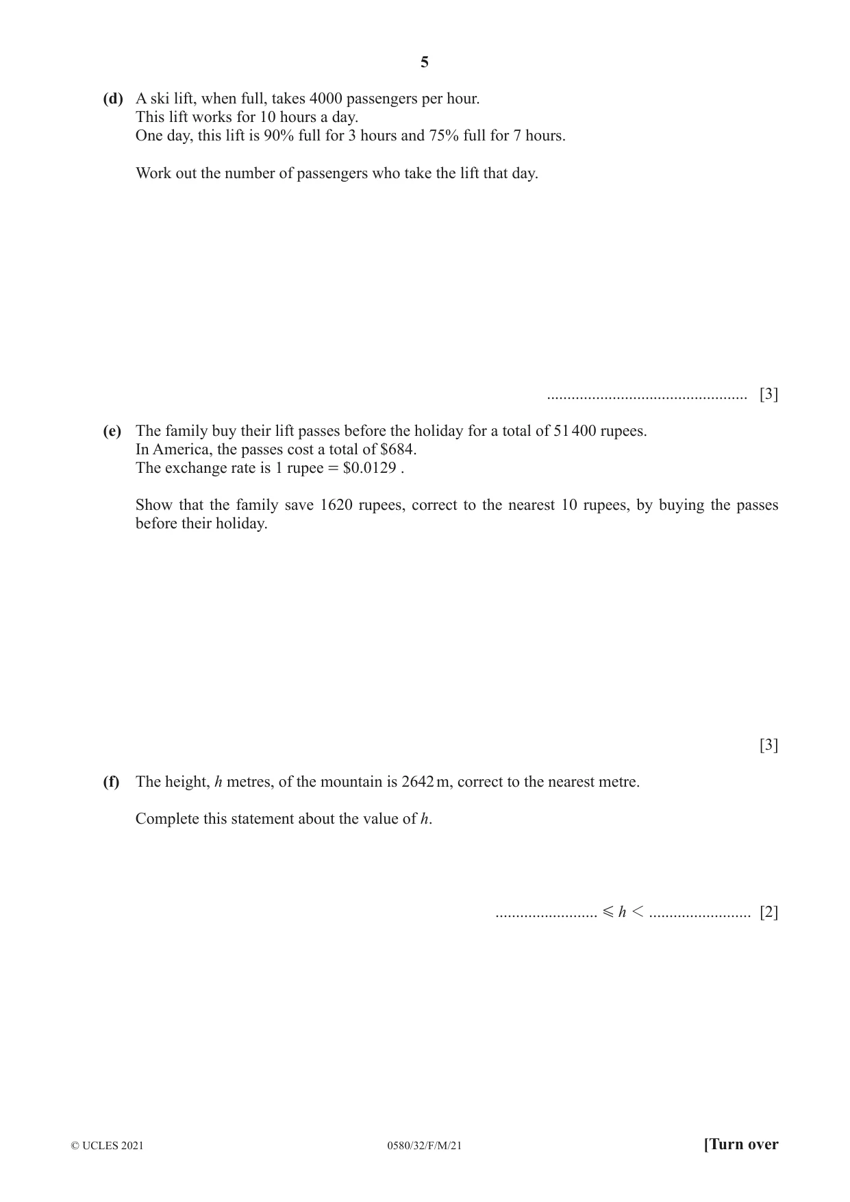 Cambridge IGCSE Mathematics 0580 2021 Feb/March Paper 3 · Variant 2 question paper, page 5 of 20