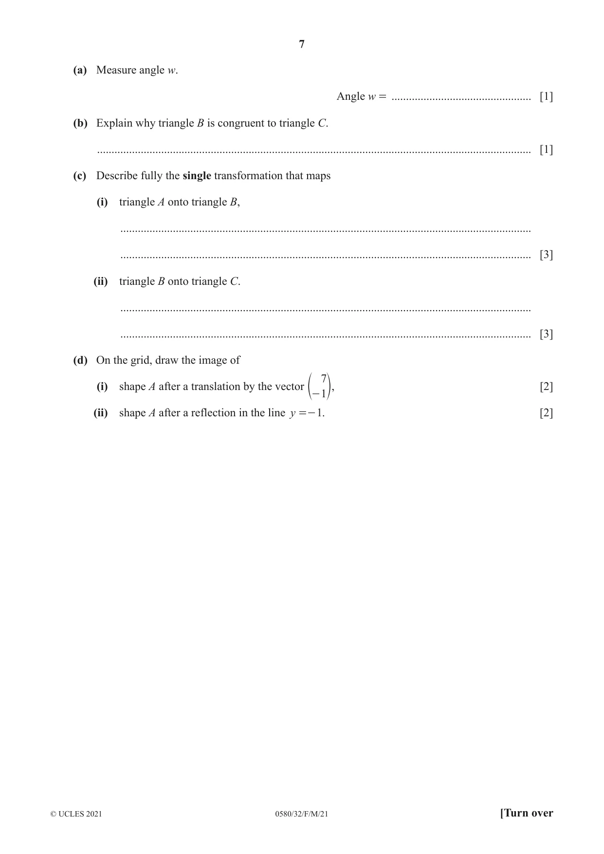 Cambridge IGCSE Mathematics 0580 2021 Feb/March Paper 3 · Variant 2 question paper, page 7 of 20