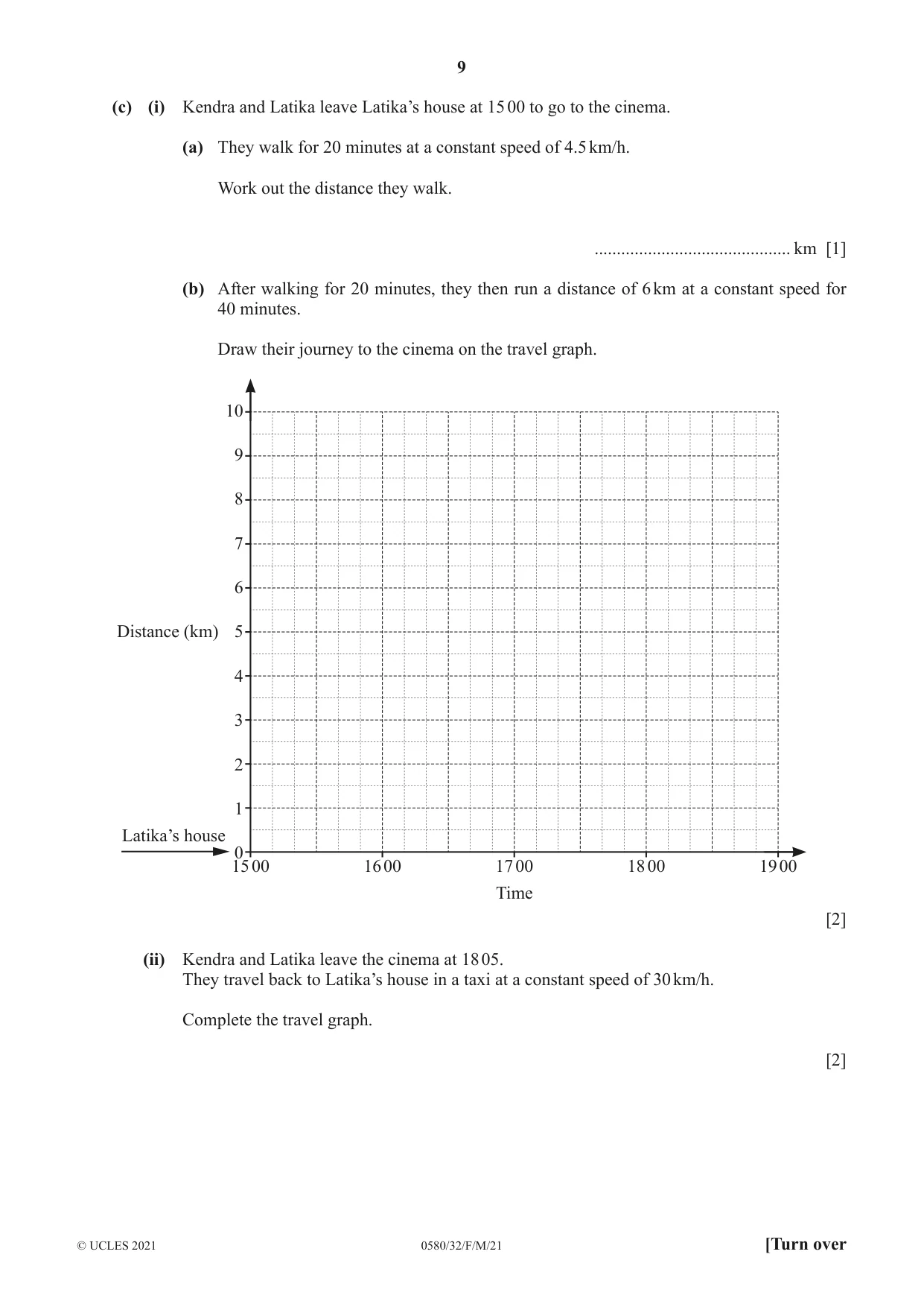 Cambridge IGCSE Mathematics 0580 2021 Feb/March Paper 3 · Variant 2 question paper, page 9 of 20