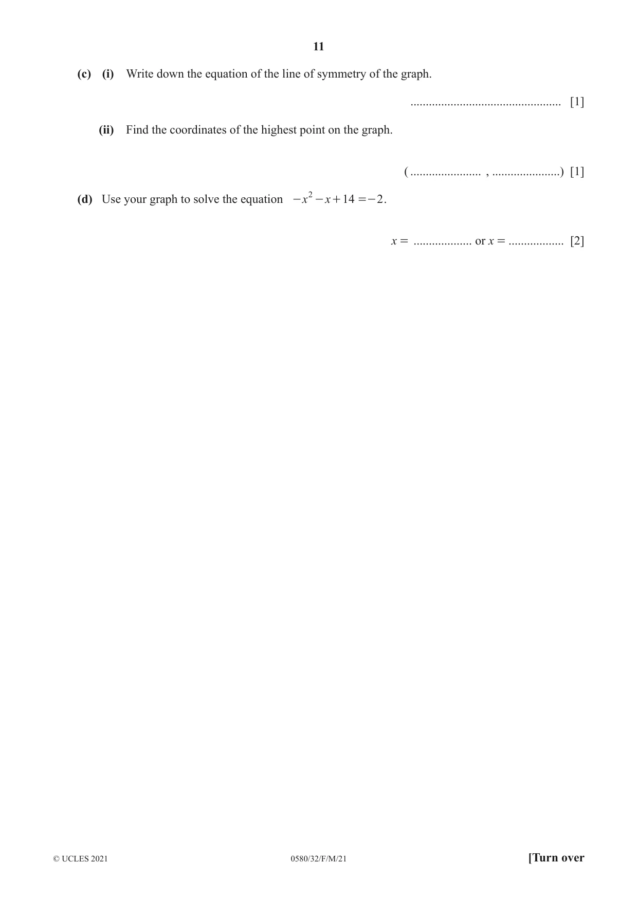 Cambridge IGCSE Mathematics 0580 2021 Feb/March Paper 3 · Variant 2 question paper, page 11 of 20