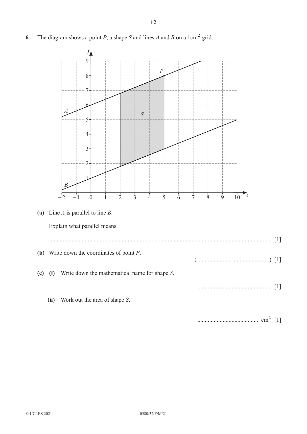 Cambridge IGCSE Mathematics 0580 2021 Feb/March Paper 3 · Variant 2 question paper, page 12 of 20