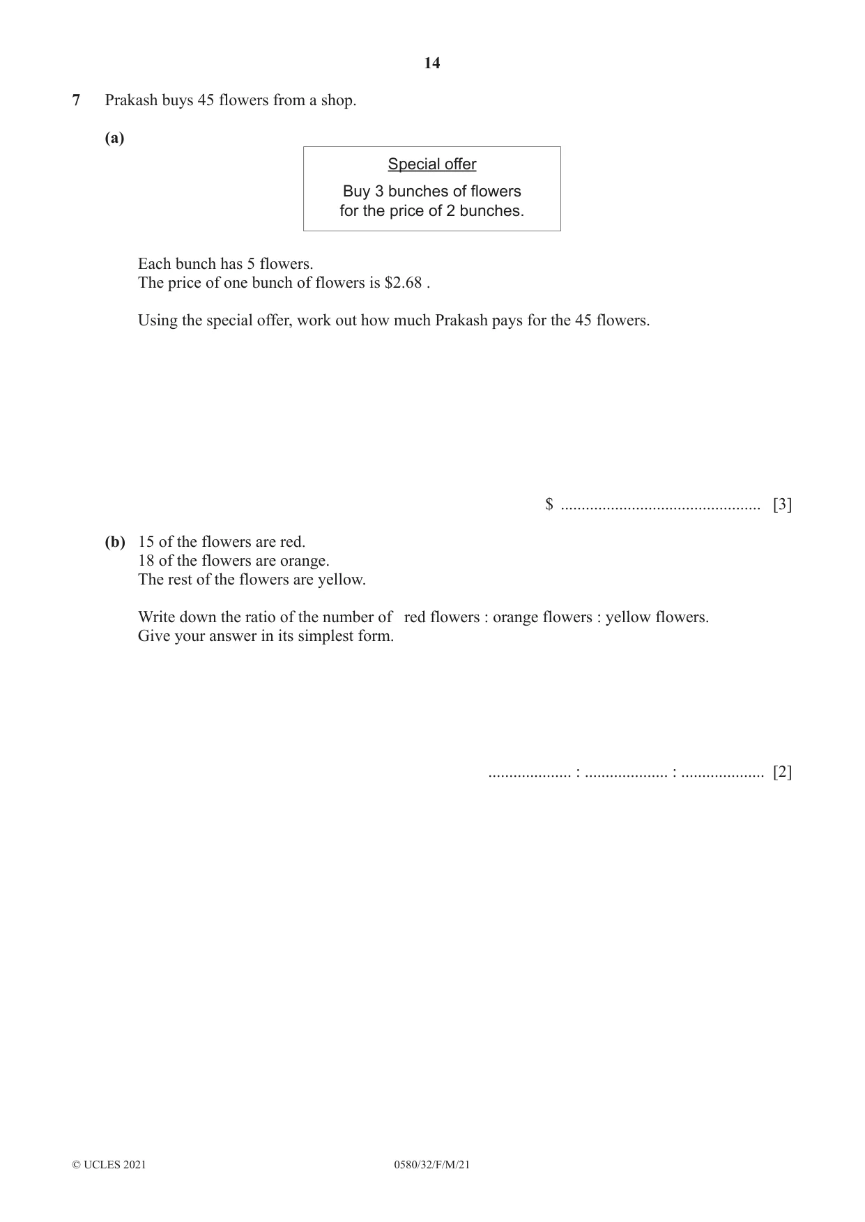 Cambridge IGCSE Mathematics 0580 2021 Feb/March Paper 3 · Variant 2 question paper, page 14 of 20