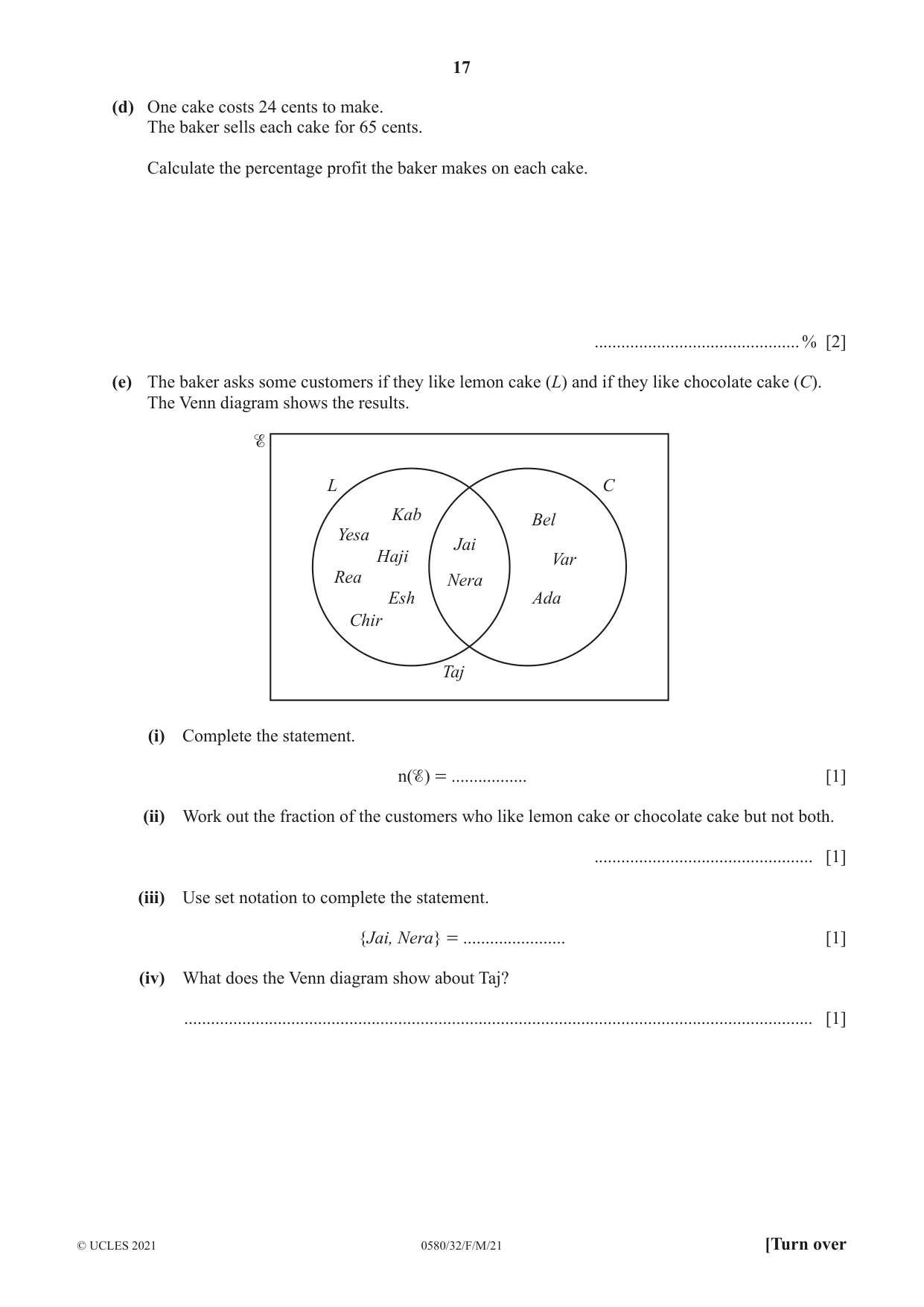 Cambridge IGCSE Mathematics 0580 2021 Feb/March Paper 3 · Variant 2 question paper, page 17 of 20