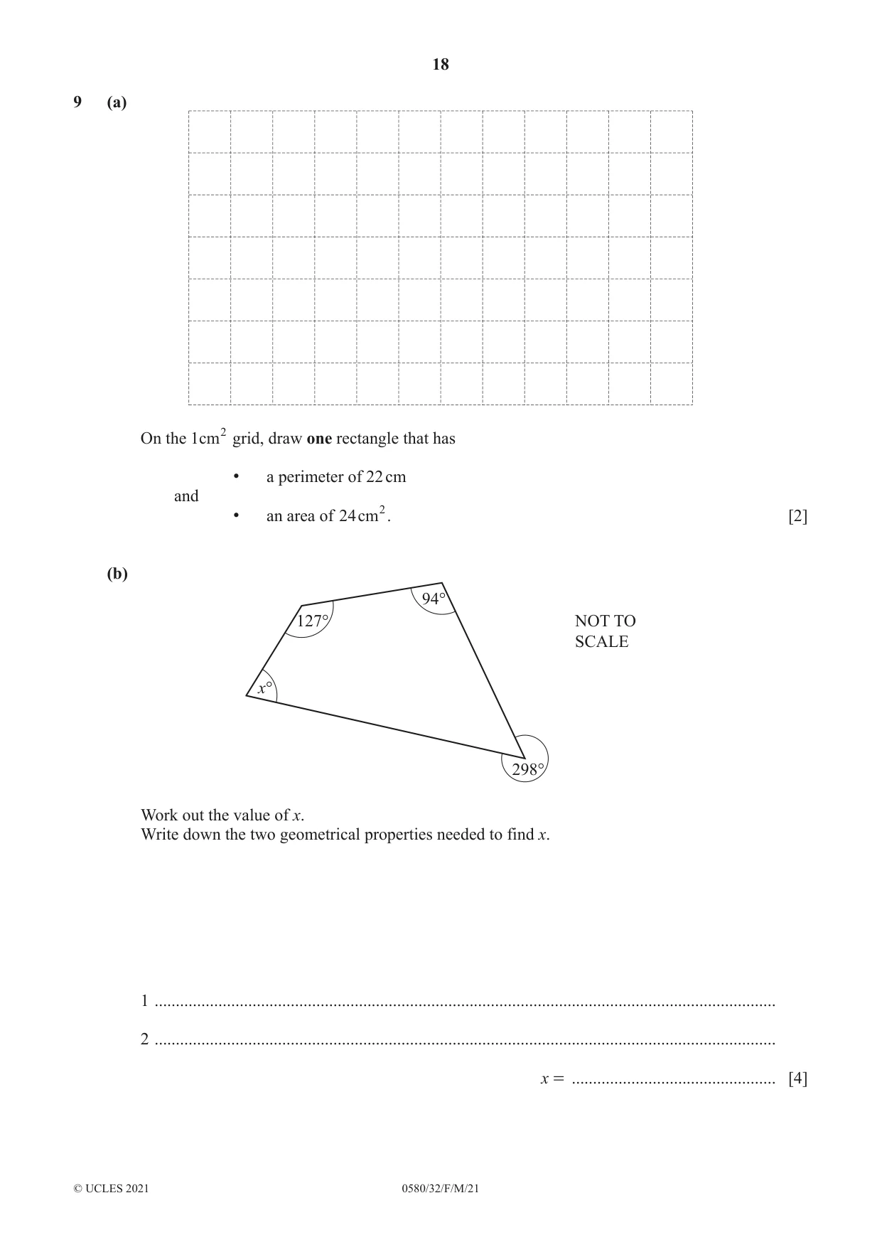 Cambridge IGCSE Mathematics 0580 2021 Feb/March Paper 3 · Variant 2 question paper, page 18 of 20